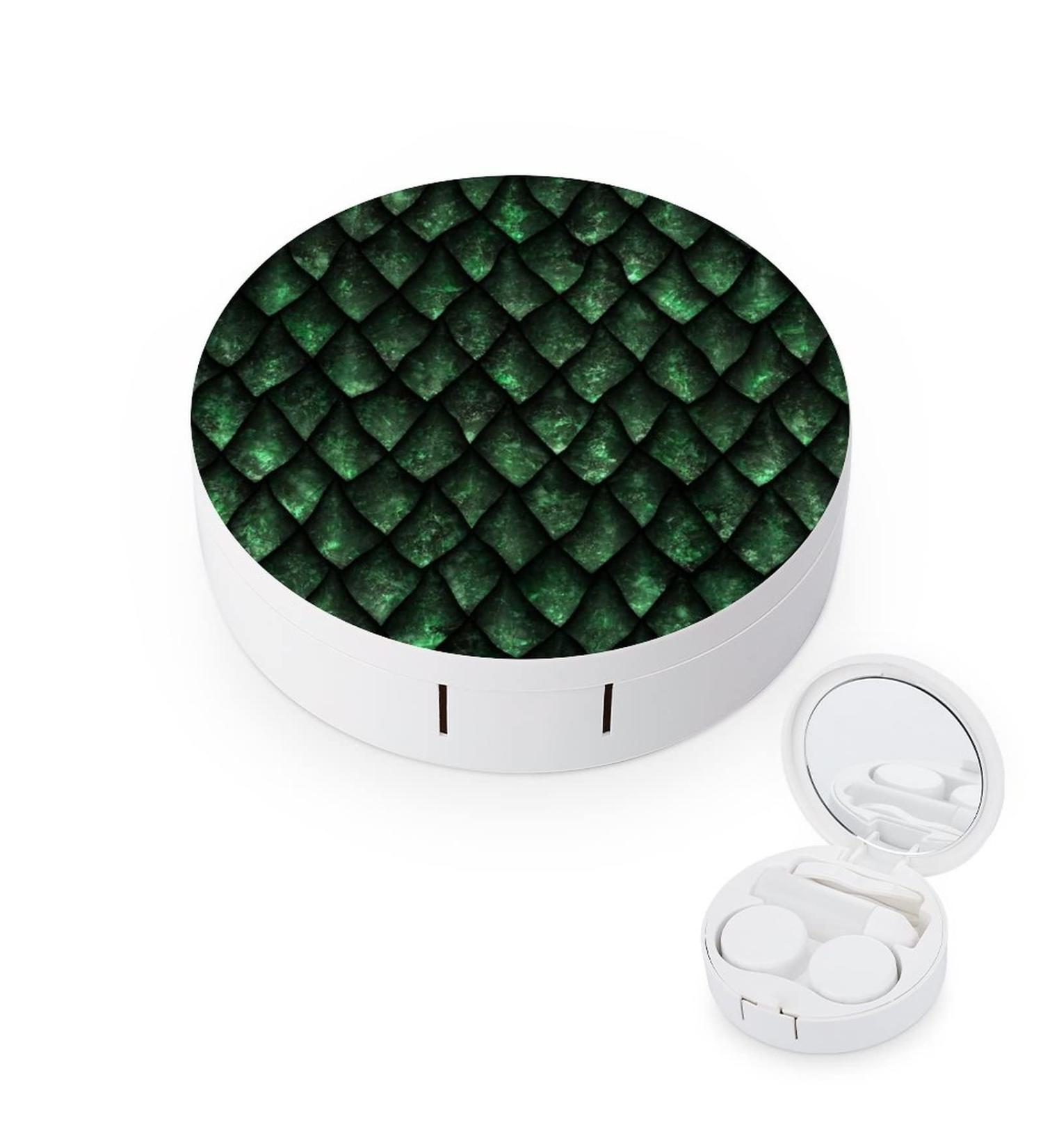 Buy Green Dragon Scale Round Contact Lens Case | Portable Kit with Mirror | Cute & Functional Contact Lens Box for Travel - Buy Online on GoSupps.com