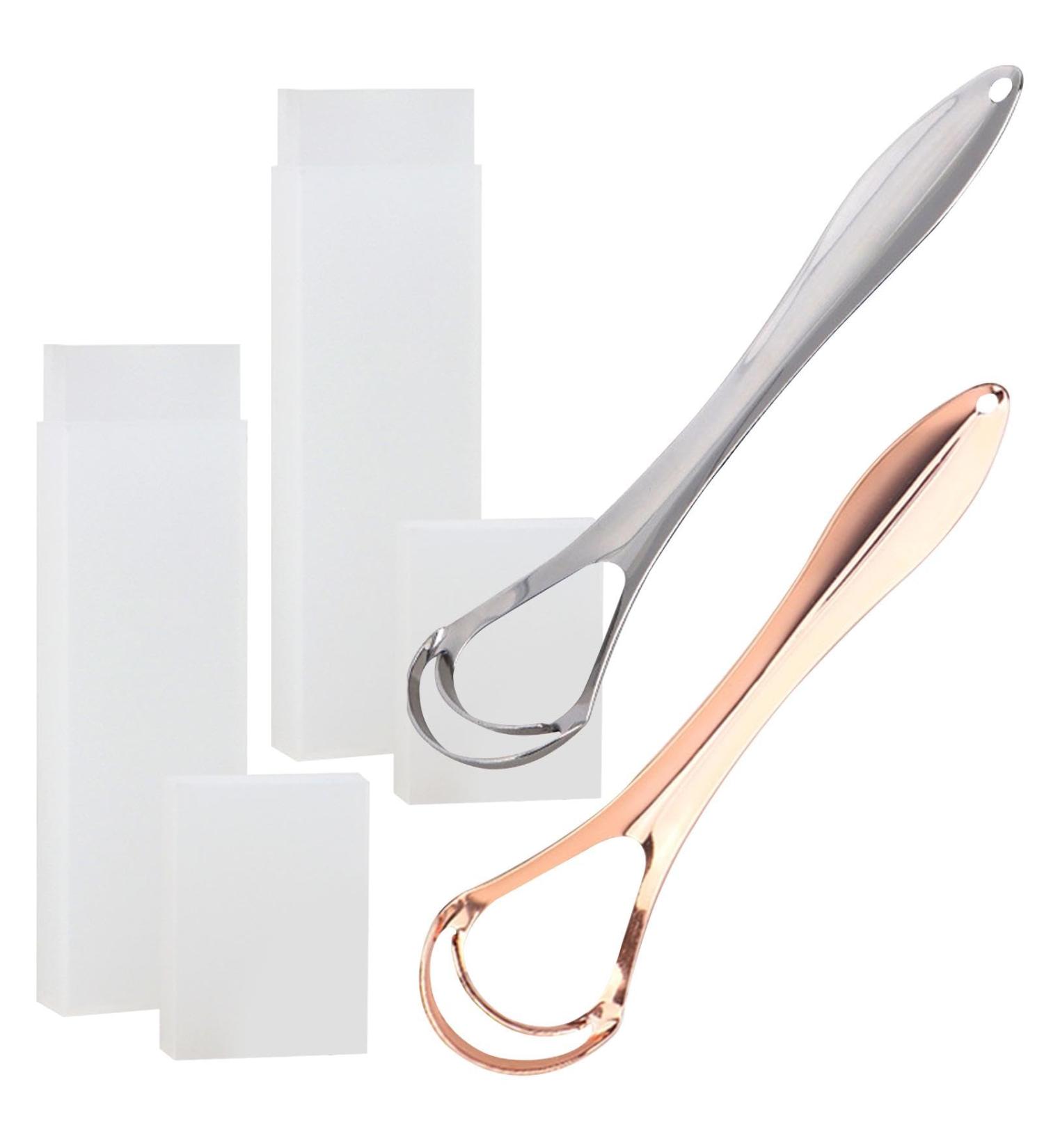 2 Pieces Stainless Steel Tongue Cleaner & Scraper Set - Oral Hygiene & Fresh Breath in Convenient Box - Buy Online on GoSupps.com