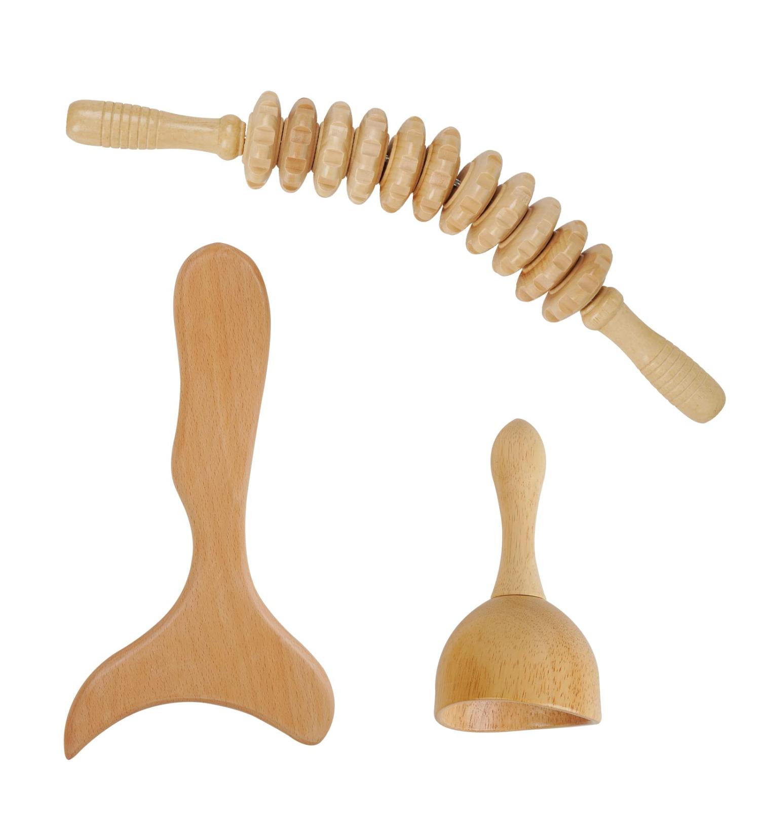 Whchiy 3 PCs Wood Therapy Massage Tool Set | Anti-Cellulite Massage Roller Stick & Lymphatic Drainage Device for Legs - Buy Online on GoSupps.com