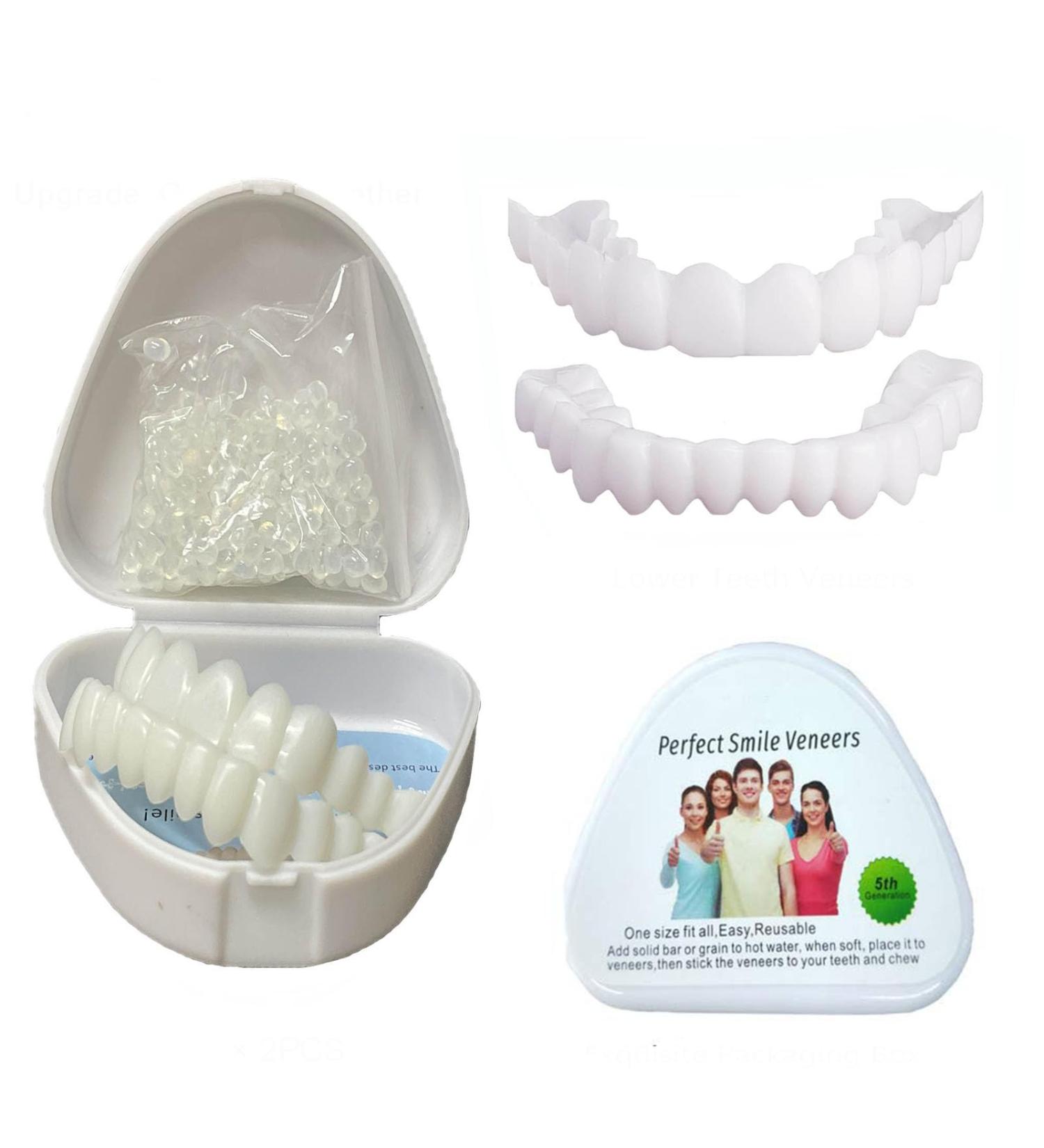 Buy Flipped Warm Snap-On Dentures | 2 Pairs Fake Teeth & Veneers for Men & Women - Temporary Clip-In Smile Solution - Buy Online on GoSupps.com