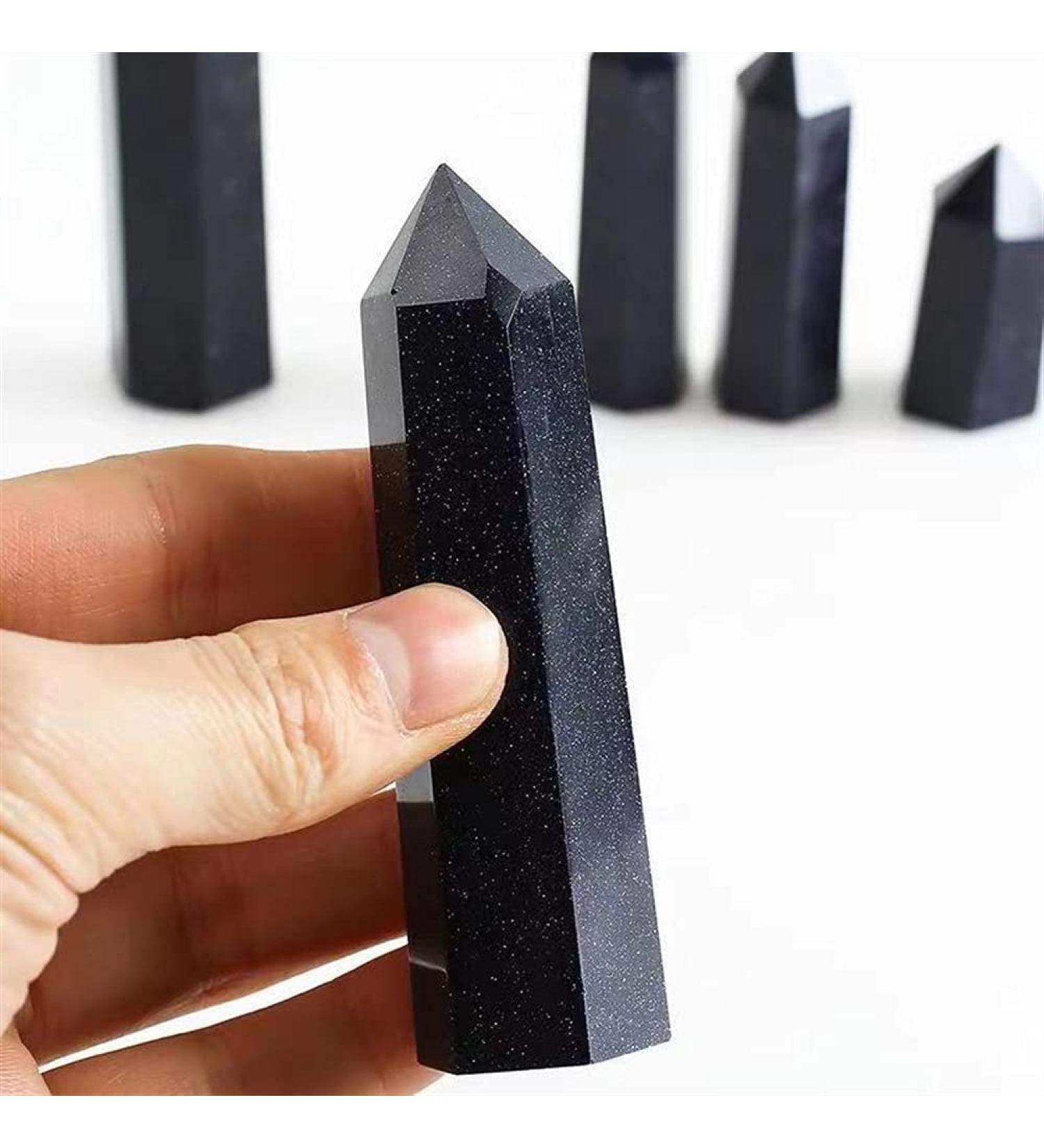 Collection 80mm-90mm Natural Crystal Blue Gold Sand Stone Tower Quartz Point for Feng Shui 1pc - Buy Online on GoSupps.com