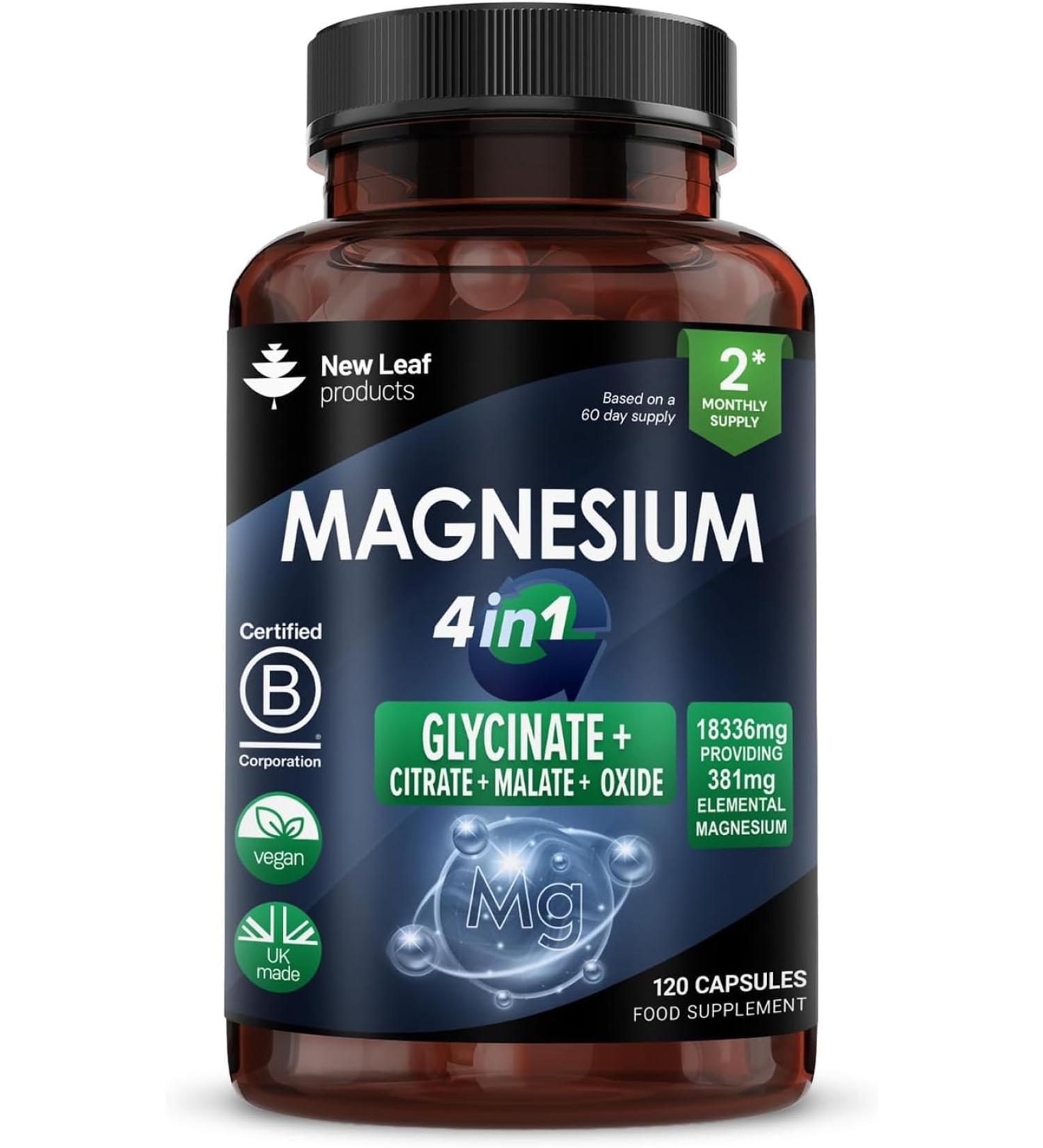 High Strength Magnesium Glycinate 4-in-1 Complex 2000mg - 120 Vegan Capsules, UK Made - Buy Online on GoSupps.com