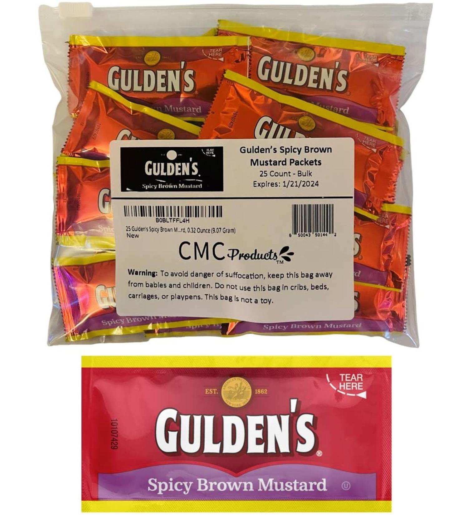 25 Count  Guldens Spicy Brown Mustard Packets in Slide Seal Bag - 0.32 Ounce (9.07 Gram)