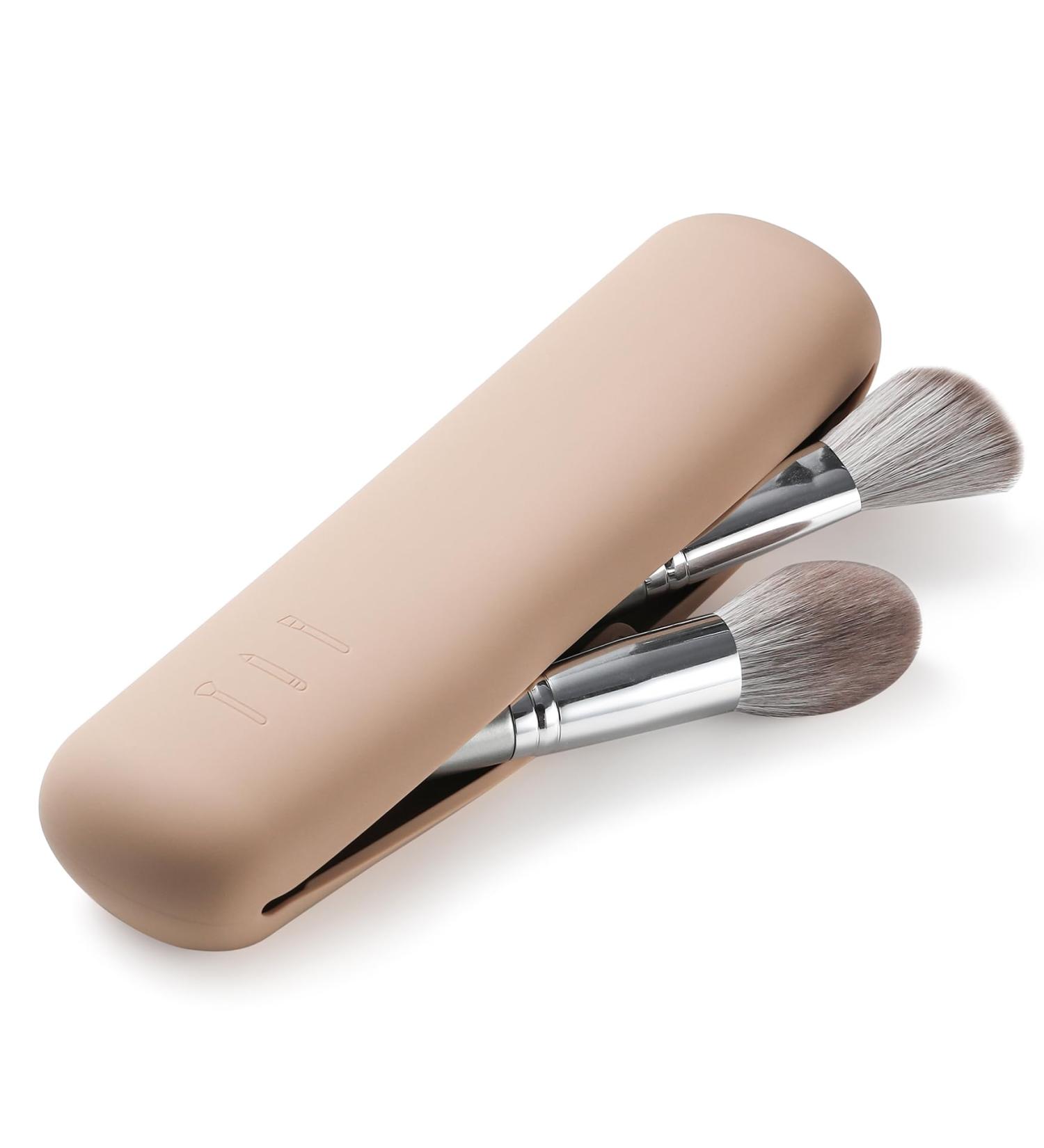 Fvion Large Silicone Makeup Brush Holder | Makeup Brush Organizer with Magnetic Anti-Fall Pocket | Khaki Cosmetic Brush Storage - Buy Online on GoSupps.com