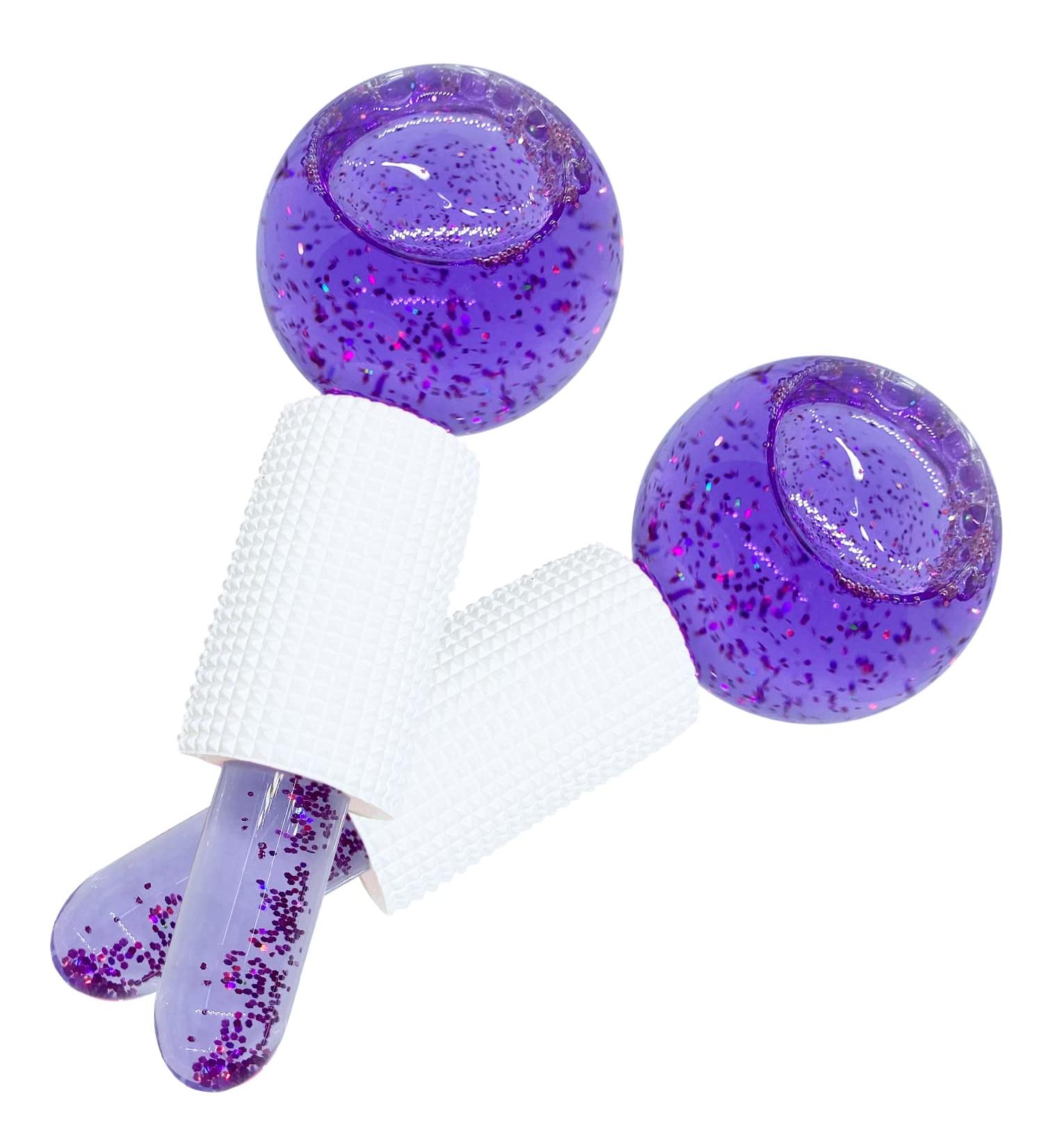 2PCS Ice Globes & Roller Set for Facial Massage | Reduce Puffiness, Refresh Skin | Freezer Safe | Daily Beauty Routine | Purple - Buy Online on GoSupps.com