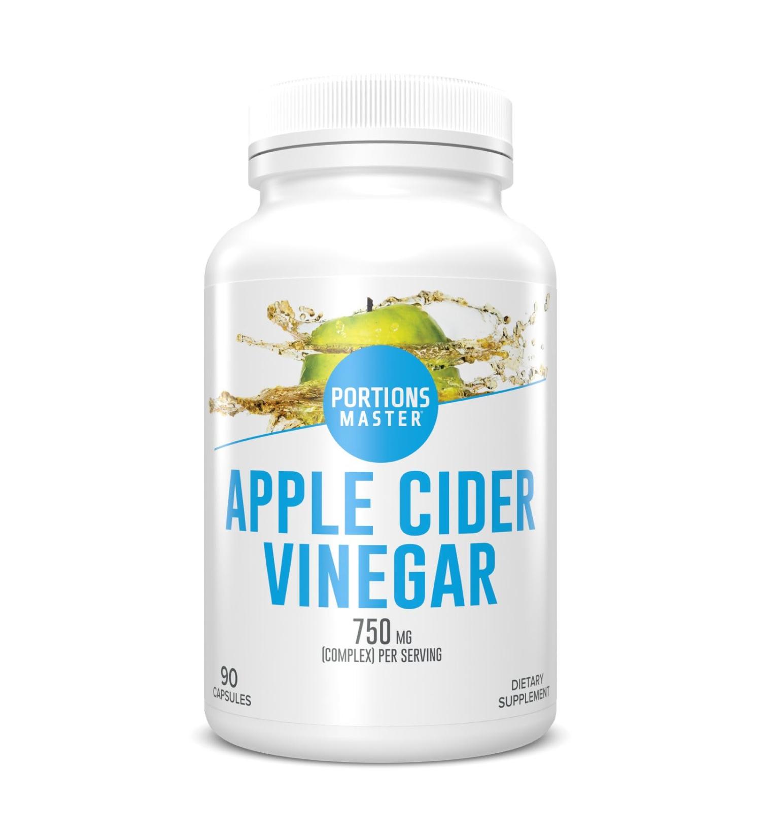 Portions Master Apple Cider Vinegar Pills, Unfiltered Apple Cider Vinegar - 90 Capsules - 750 mg Per Serving - Buy Online on GoSupps.com