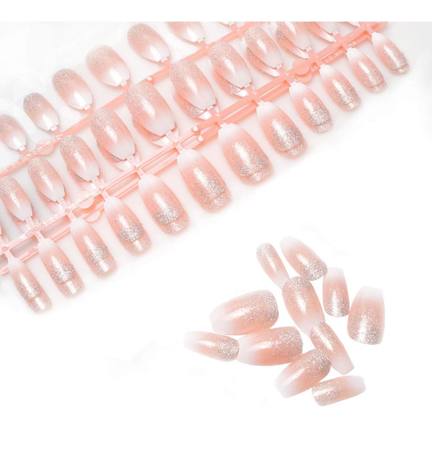 Laza 120pcs Ombre French Fake Nails Set | Glitter Gradient Medium Acrylic Nail Kits for Daily Use - Ballet Coffee Full Cover - Buy Online on GoSupps.com