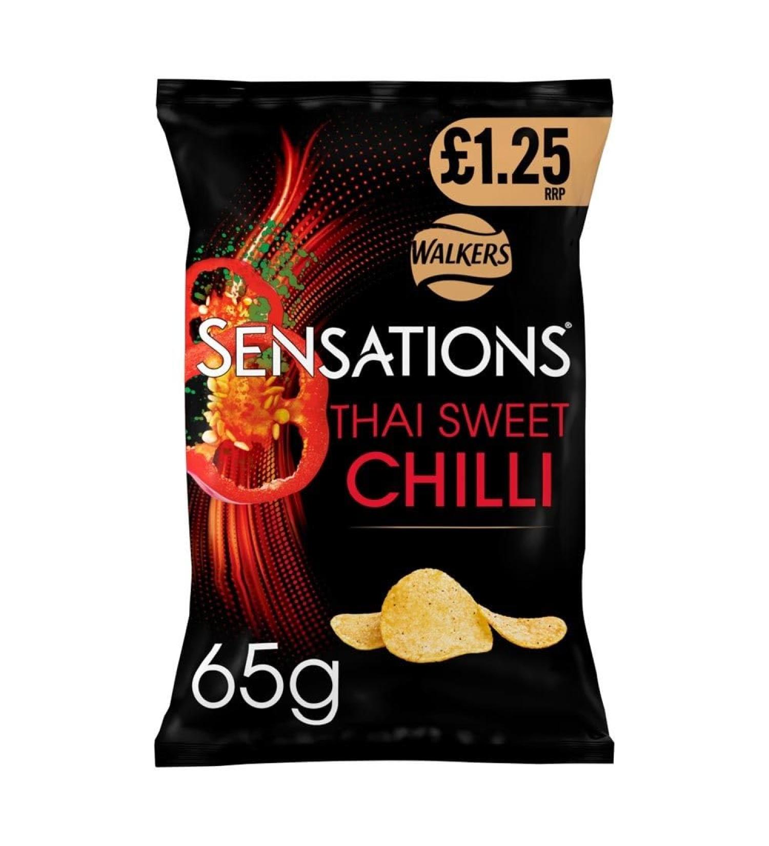 Walkers Sensations THAI SWEET CHILLI Crisps Grab Snacks 18 x 65g Bags