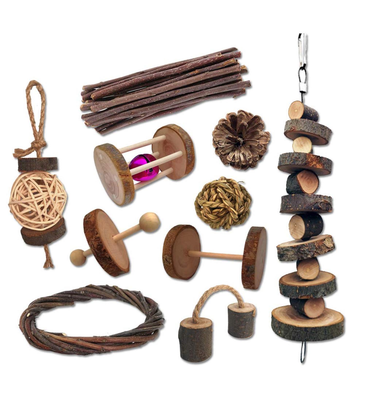 10 Pack Small Animal Combo Apple Wood Activity Toys | Organic Chew Toys for Hamsters, Rats, Chinchillas | Natural Pet Snacks | Pet Accessories - Buy Online on GoSupps.com