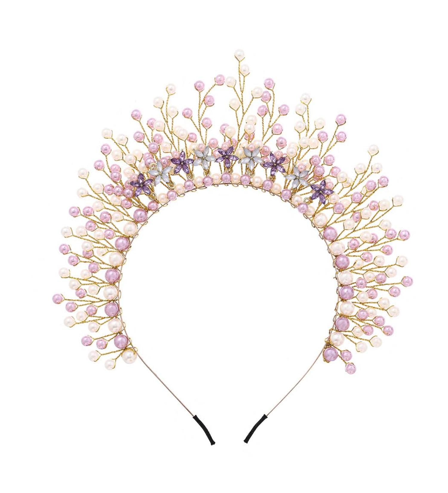 IYOU Bridal Wedding Headband Pearl Purple Headpiece Flower Goddess Halo Crown Costume Cosplay Hair Accessories for Women - Buy Online on GoSupps.com