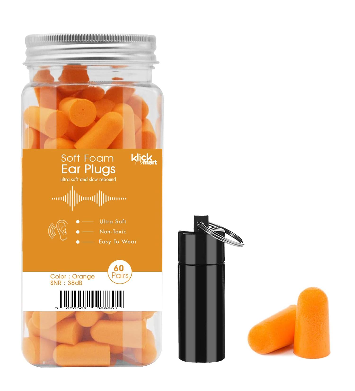 Klickmart Super Soft Foam Ear Plugs for Sleep 38db SNR 60 Pairs - Reusable Orange Earplug for Sleeping, Travel, Loud Noise - One Size Fits All - Buy Online on GoSupps.com