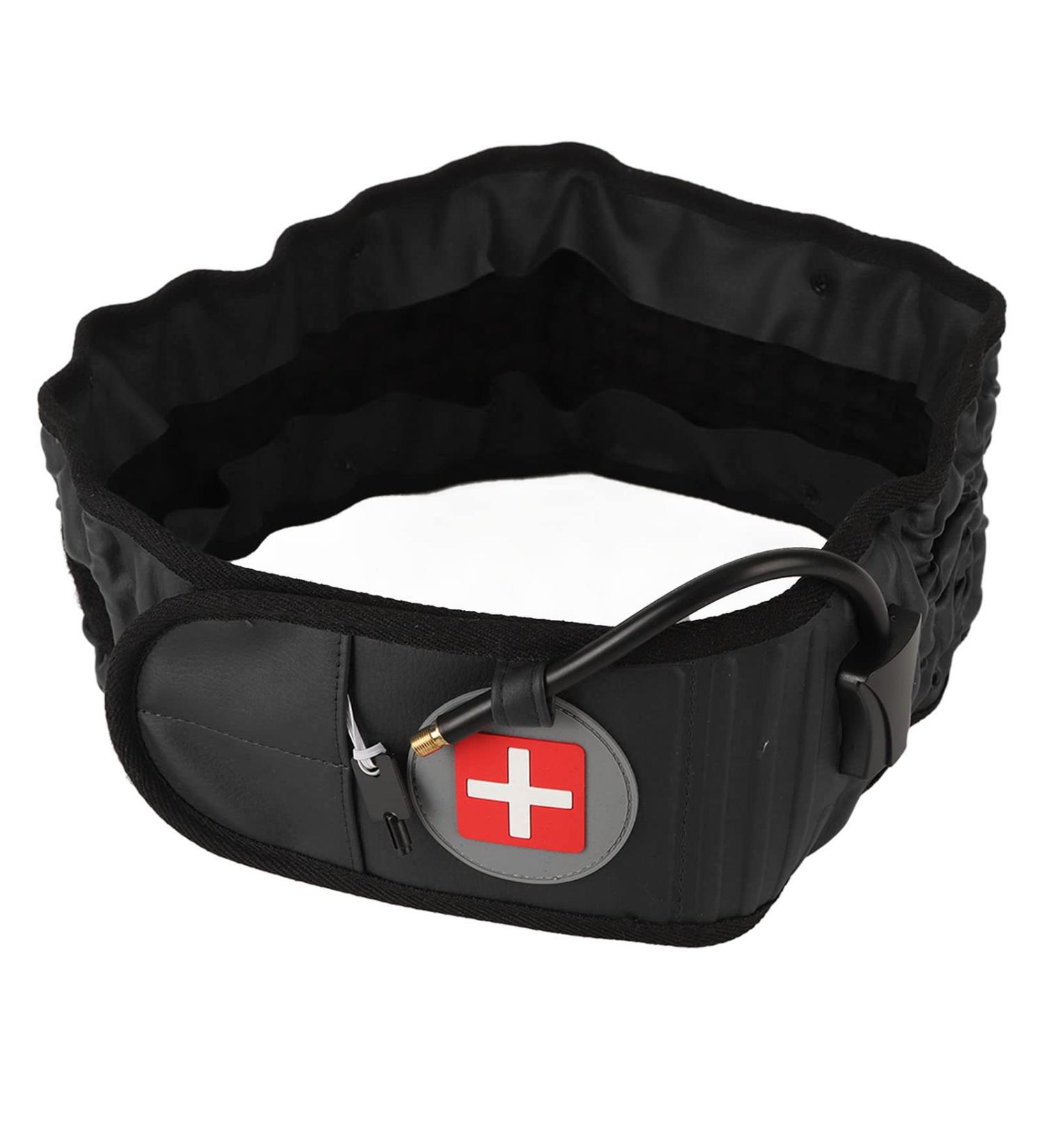 Hztyyier Inflatable Lumbar Traction Belt - Adjustable Size 29 Gas Columns Pressure Decompression Back Support Soft Cotton - Home Use Black - Buy Online on GoSupps.com