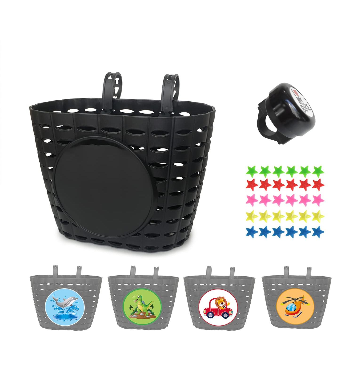 Noviko Kids Bike Basket with Bell and Wheel Spokes - Boy and Girl Bicycle Handlebar Accessory - Buy Online on GoSupps.com