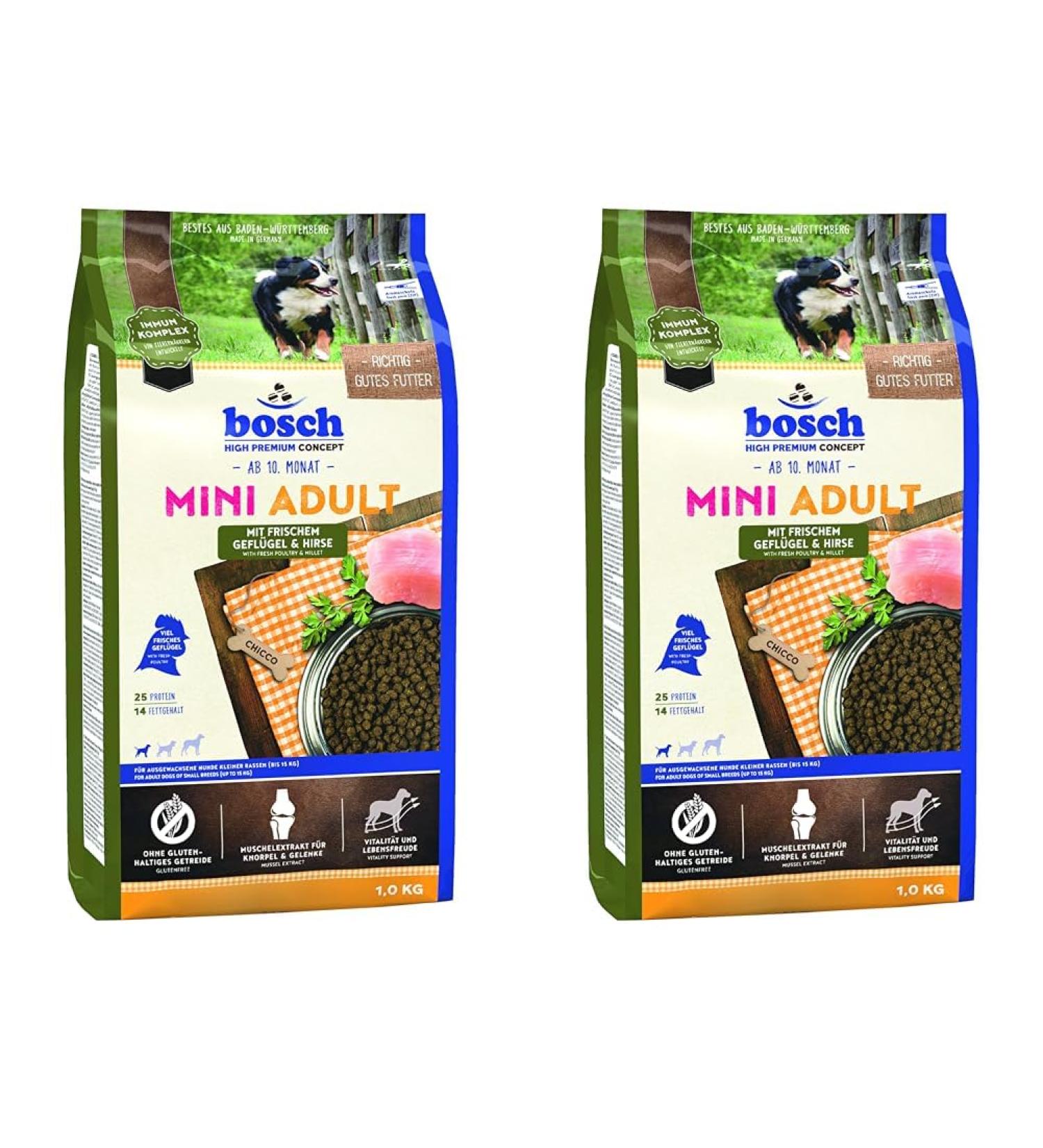 Buy Bosch HPC Mini Adult Dog Food - Fresh Poultry & Millet for Small Breeds (1kg Pack of 2) | Premium International Shipping - Buy Online on GoSupps.com