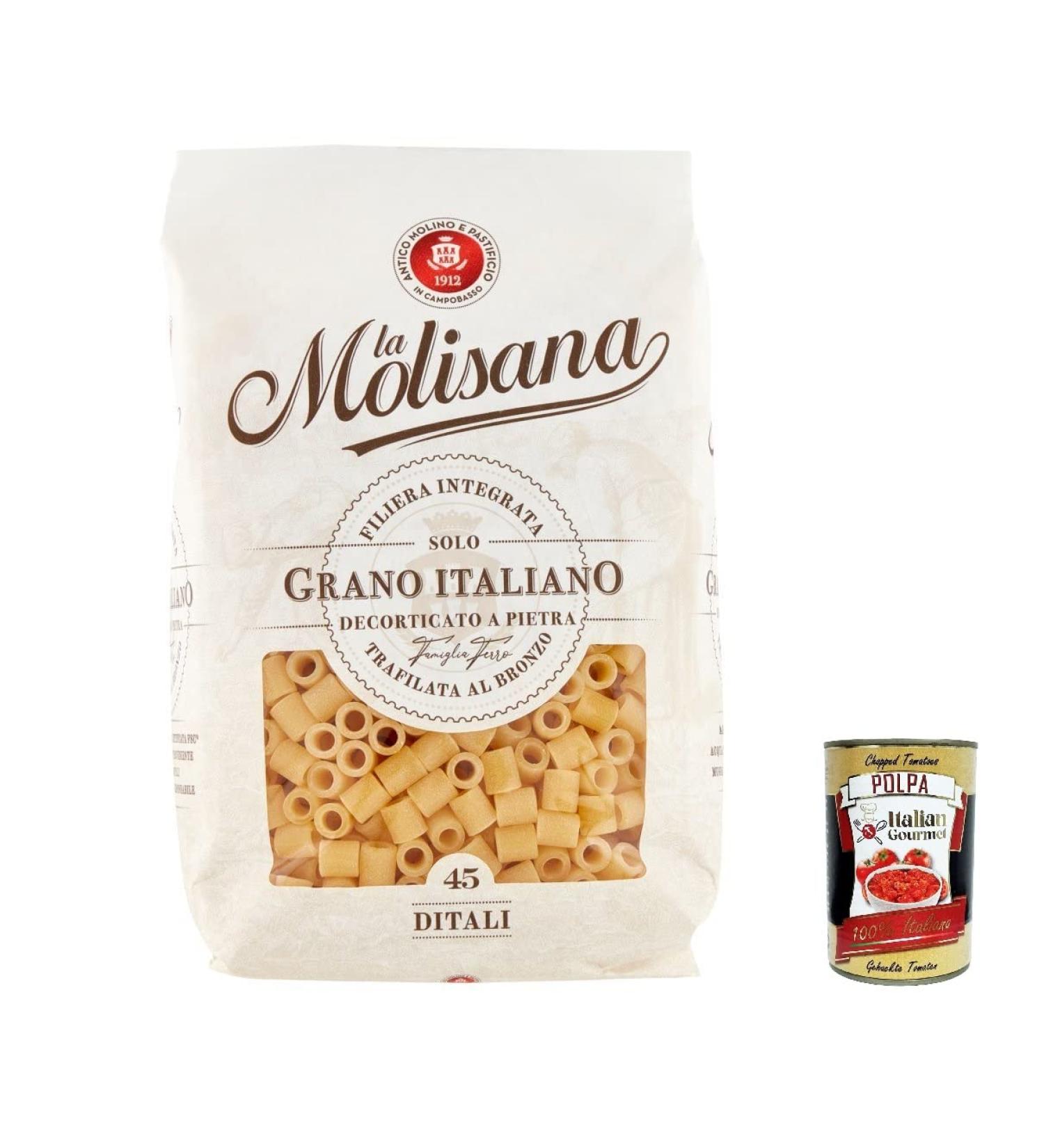  Italian Gourmet E.R. La Molisana Ditali N. 45 Pasta Lenta Lavorazione Durum Wheat Semolina Pasta 500 g Bronze + Pulp Italian Gourmet Pulp 400 g Pack of 10 - Buy Online on GoSupps.com