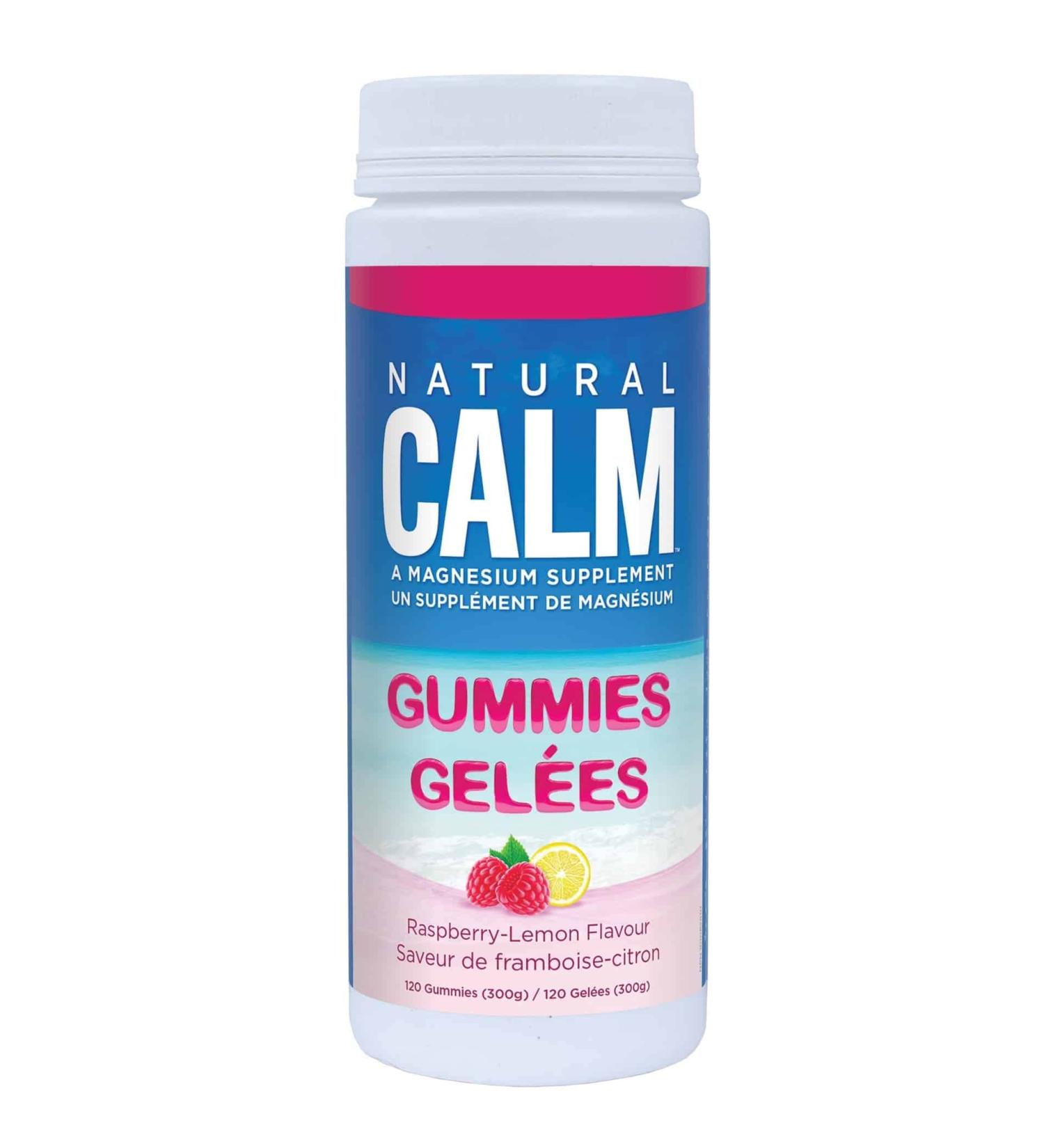 Natural Calm Magnesium Gummies (Raspberry Lemon Flavour) 120 Count - Chewable - Fast Absorbing - Relaxing - Vegan Gluten-free Ages 4 and up - Buy Online on GoSupps.com
