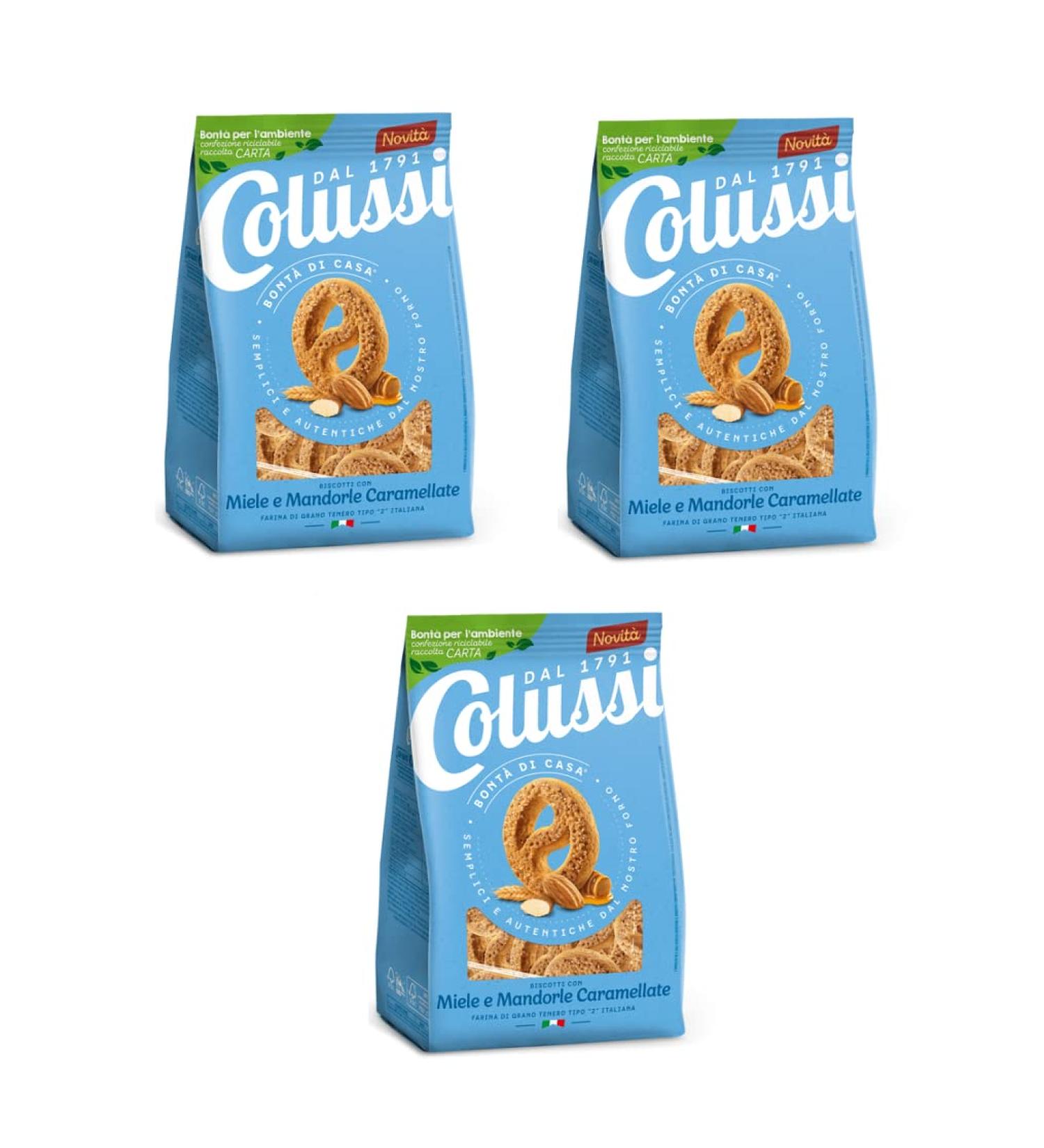 3 Colussi Biscotti Miele e Mandorle Caramellate biscuits with honey and caramelized almonds 300 g