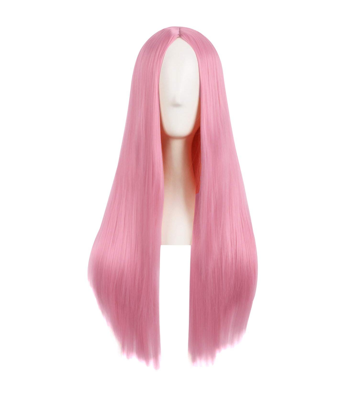 MapofBeauty 28 Inch Women's Long Straight Synthetic Wig in Light Hot Pink - Buy Online on GoSupps.com