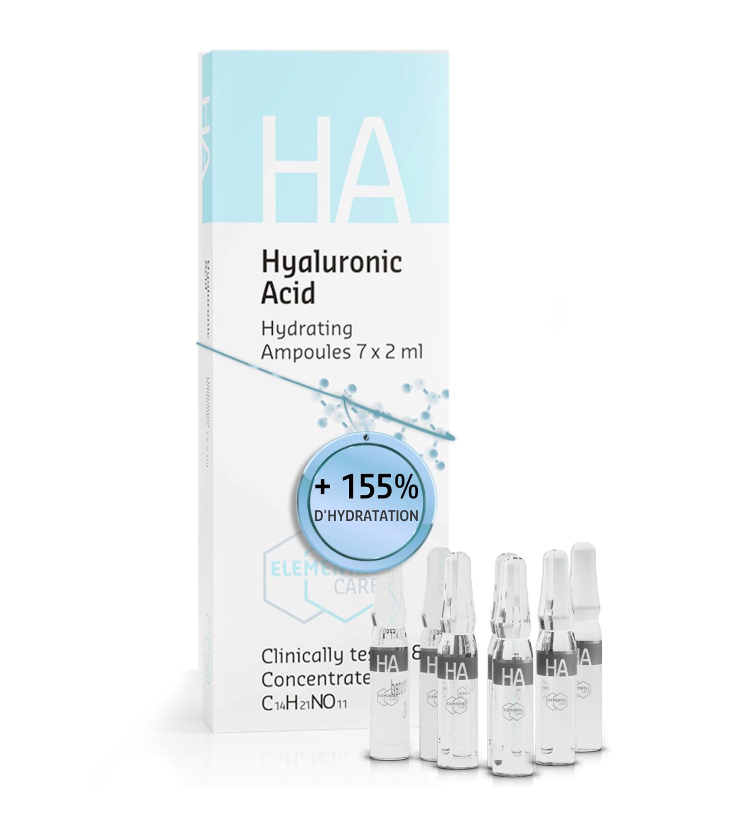 +155% Skin Hydration in 1h Hyaluronic Acid Concentrated Ampoules Face Serum - Moisturizing Face Care for Face Lifting 7x2ml Clinically Tested - Elemental Care - Buy Online on GoSupps.com