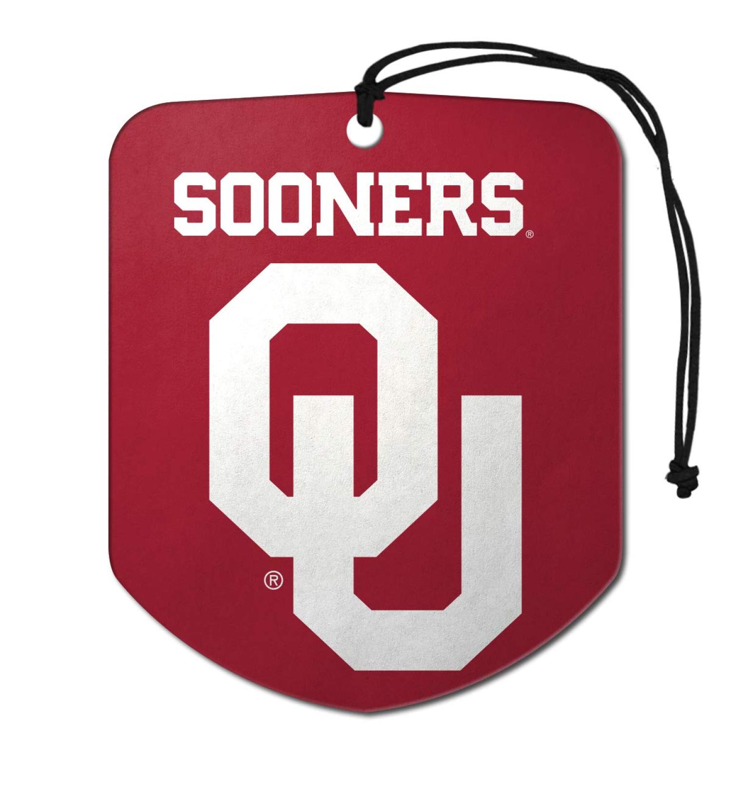 FANMATS 61627 NCAA Oklahoma Sooners Hanging Car Air Freshener, 2 Pack, Black Ice Scent, Odor Eliminator, Shield Design with Team Logo