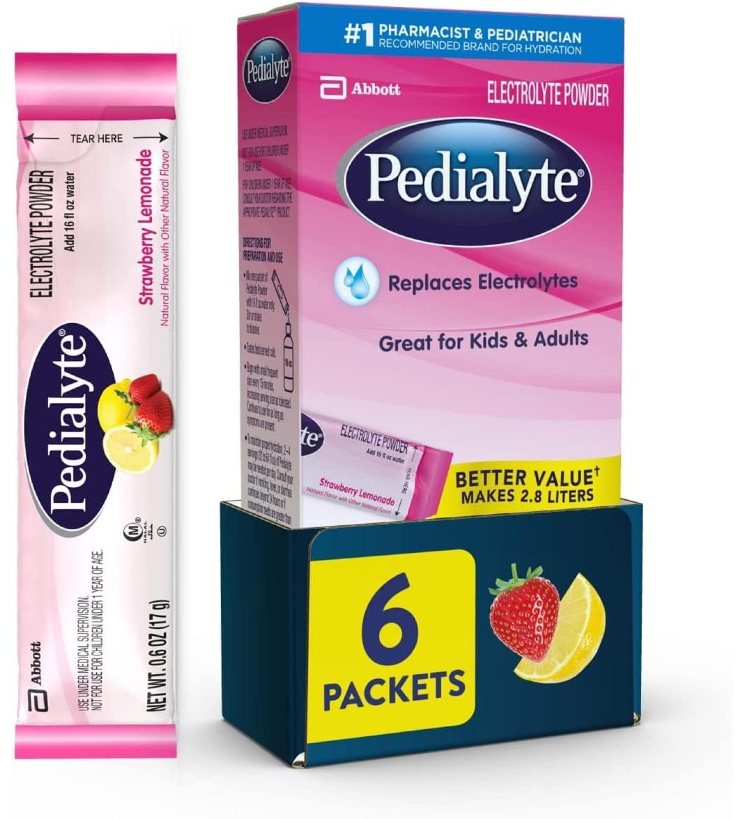 Pedialyte Large Powder Packs Strawberry Lemonade - 6 Count (Pack of 3) - Buy Online on GoSupps.com