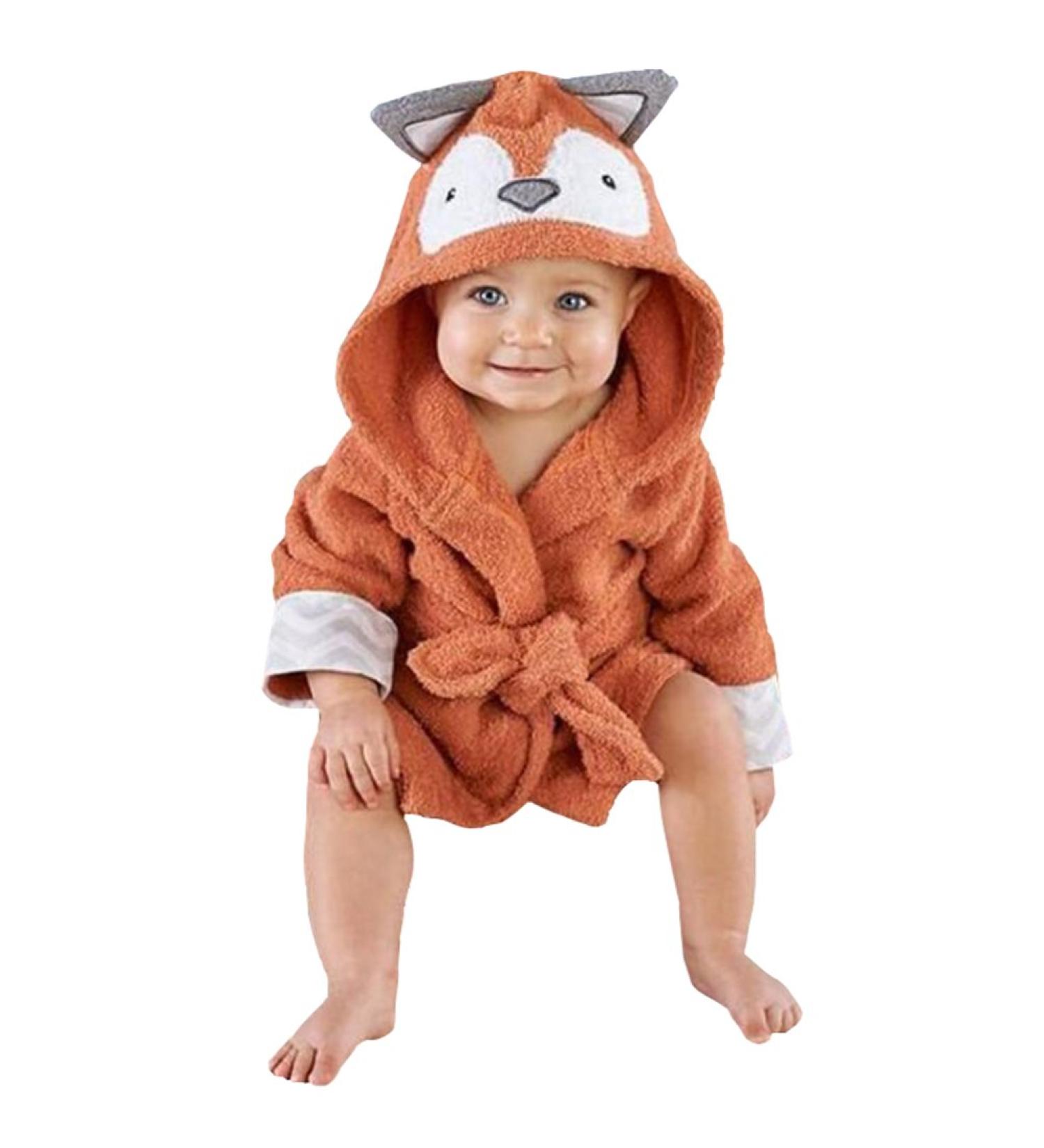 CuteOn Unisex Baby Kids Cartoon Animal Flannel Hooded Bathrobe Pajamas Nightwear - Adorable 90 Fox Design for Boys & Girls - Buy Online on GoSupps.com