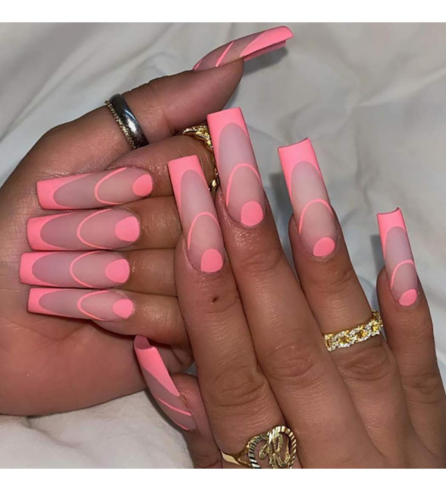 Coffin False Nails Press on Nails French Long Fake Nails Ballerina Acrylic Stick on Nails 24pcs for Women and Girls (Color : Pink Size : P) - Buy Online on GoSupps.com