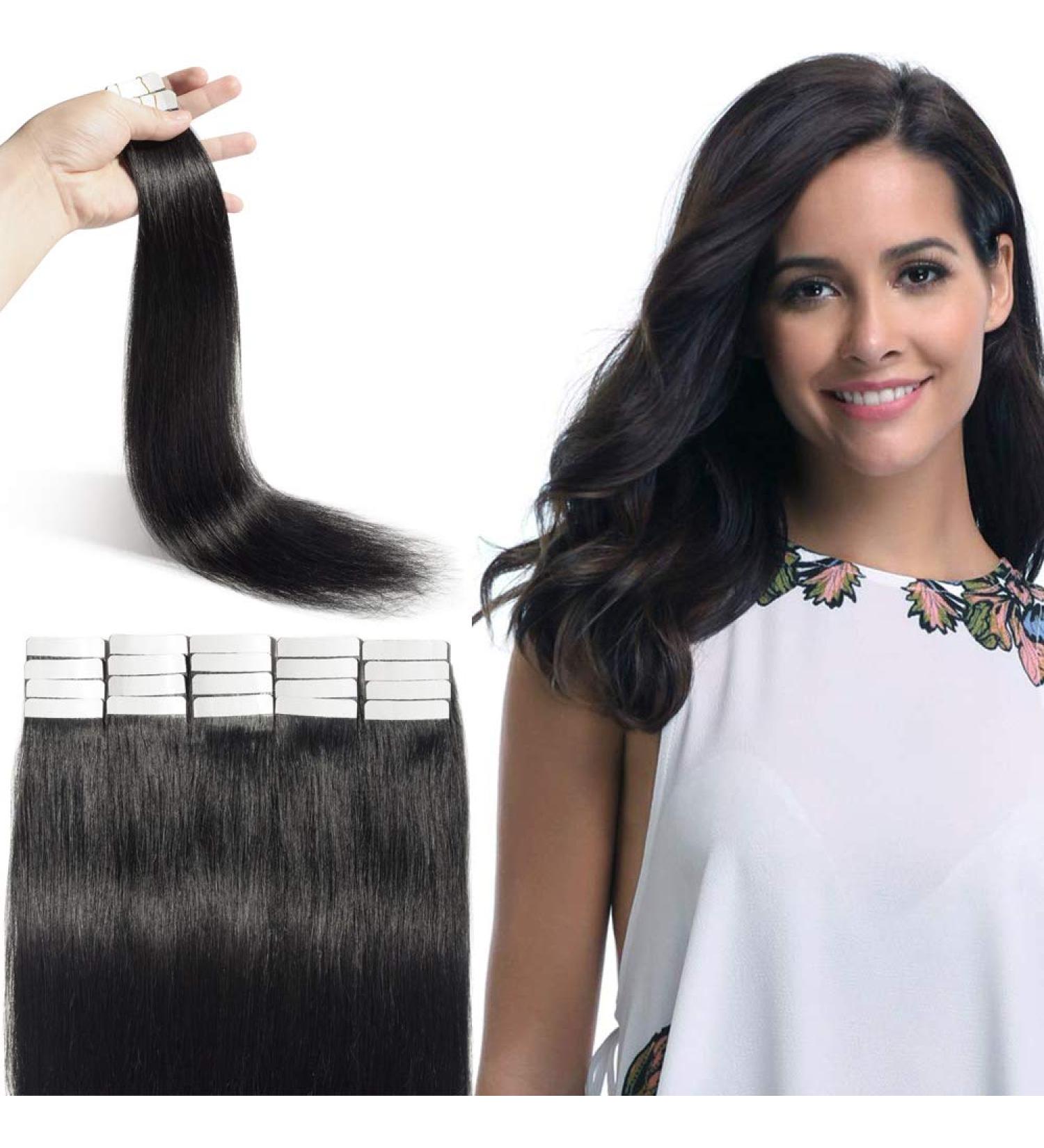 Buy Silk-Co Tape In Extensions | Real Remy Hair - #1 Deep Black - 20 Packs 4cm Wide - 50g - 55cm Length - Wholesale International Shipping - Buy Online on GoSupps.com