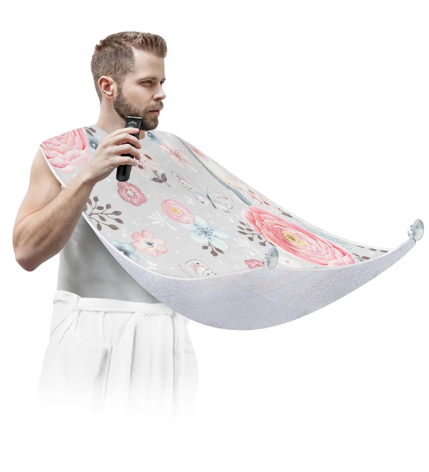 Beard Bib Apron for Men | Waterproof Hair Catcher & Grooming Cape - Rose Butterfly Design - Buy Online on GoSupps.com