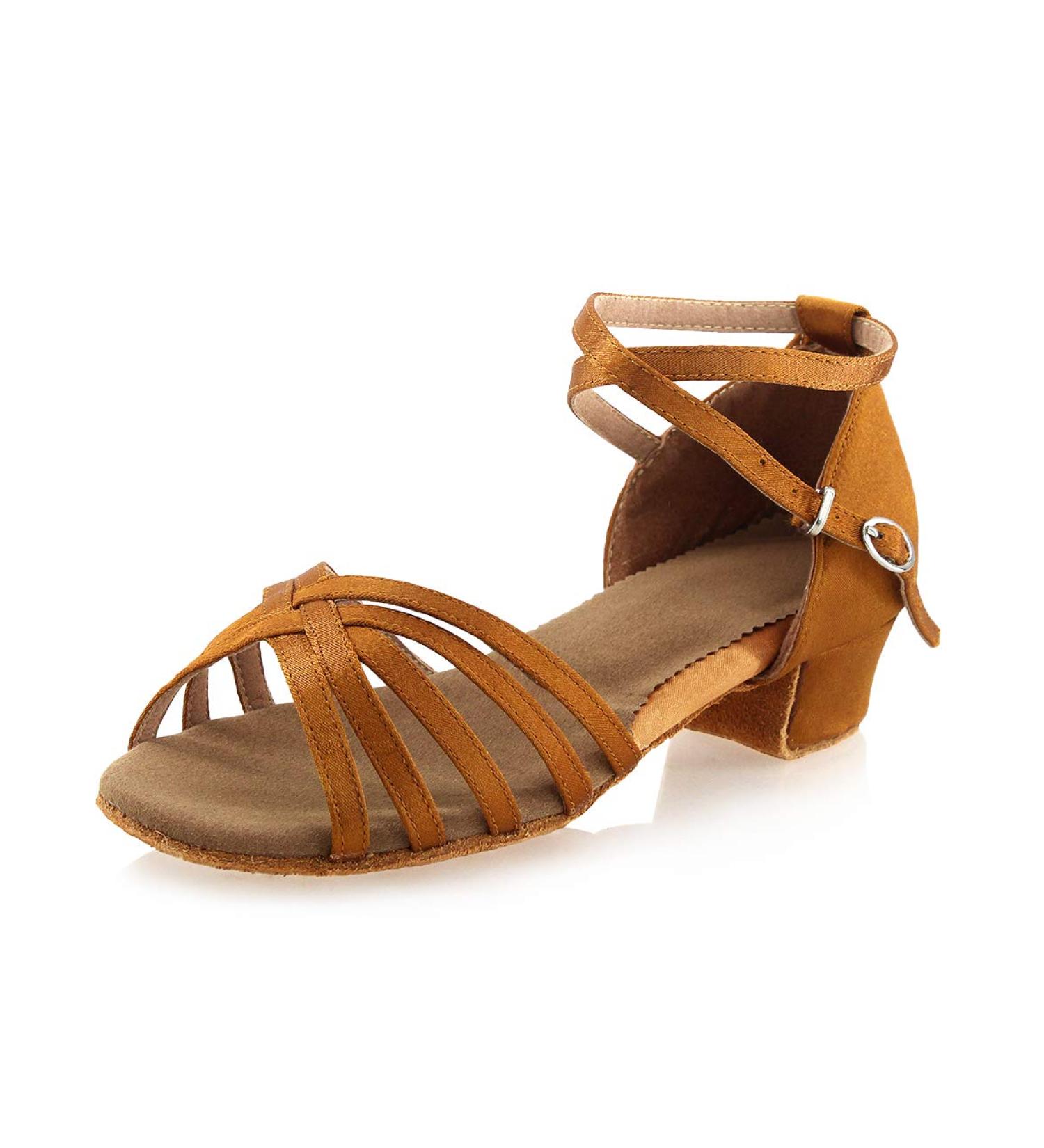 Daydance Tan Girls Latin Dance Shoes - Low Heels Tango Salsa Ballroom Shoes - Size 2.5 Big Kid - Buy Online on GoSupps.com