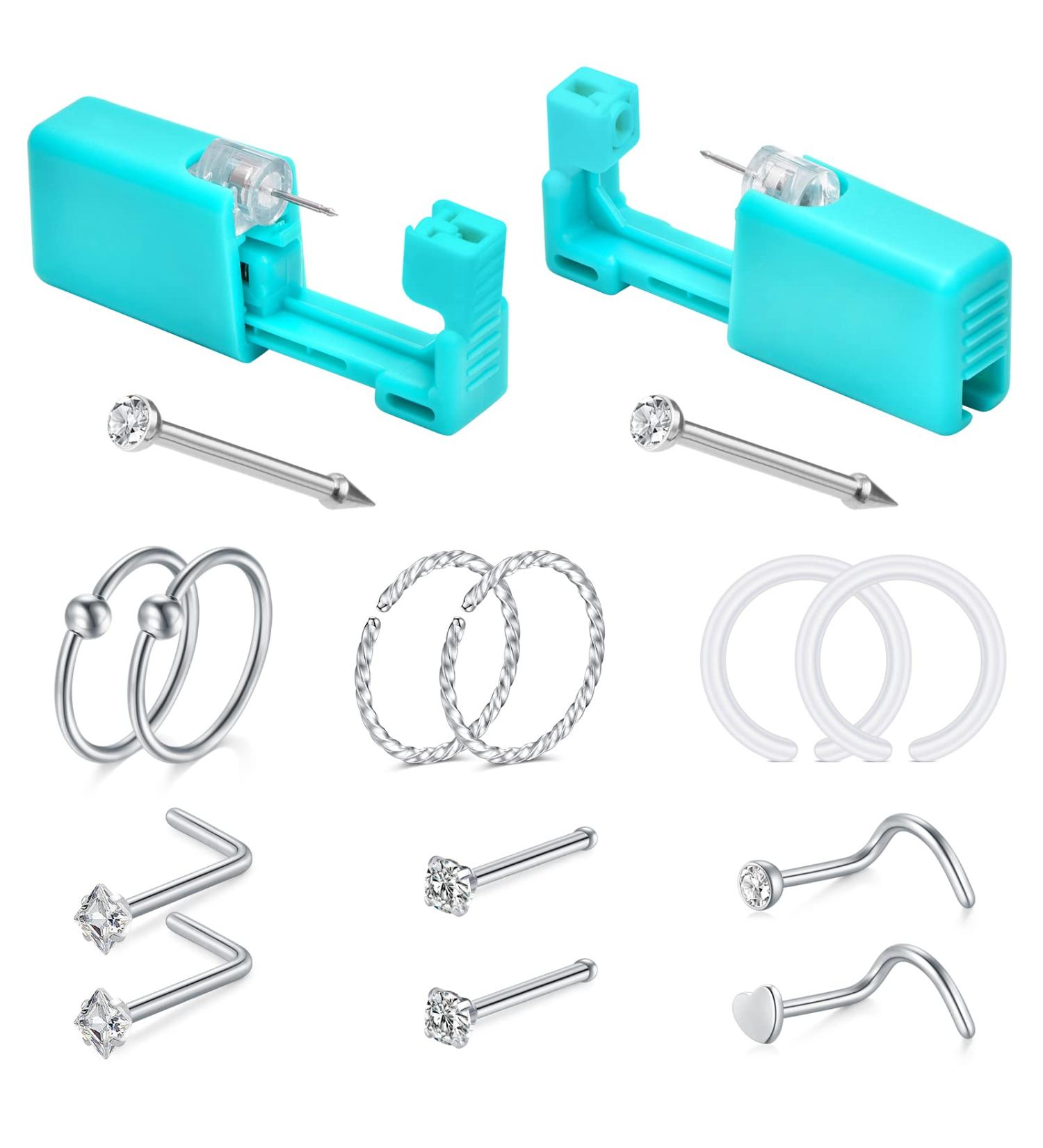 14PCS Nose Piercing Kit 20G Needles with Gun, Stainless Steel Nose Studs and Jewelry - Buy Online on GoSupps.com
