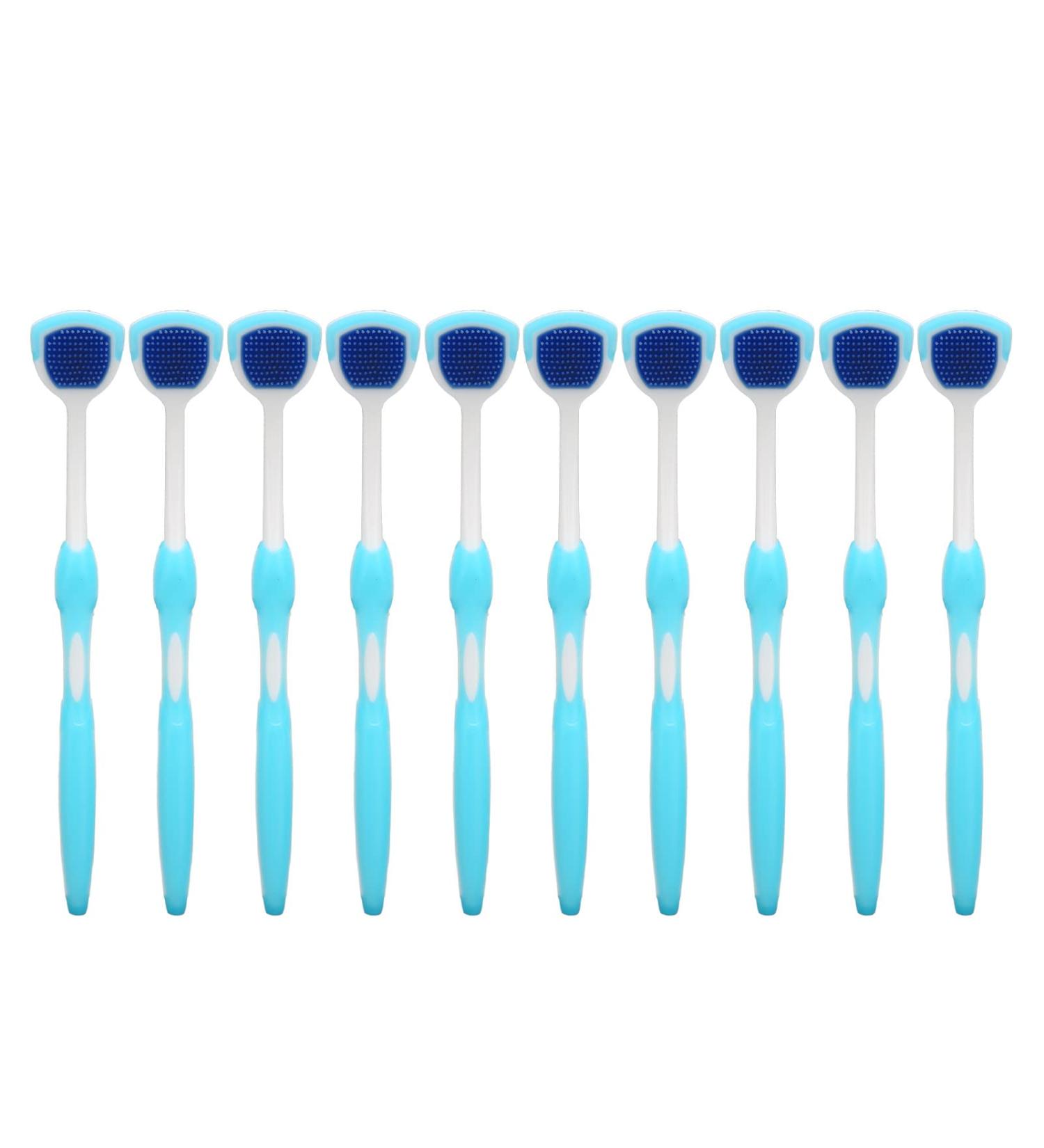 10-Piece Silicone Tongue Brush & Scraper Set - Blue Tongue Cleaner for Bad Breath Relief | International Shipping - Buy Online on GoSupps.com