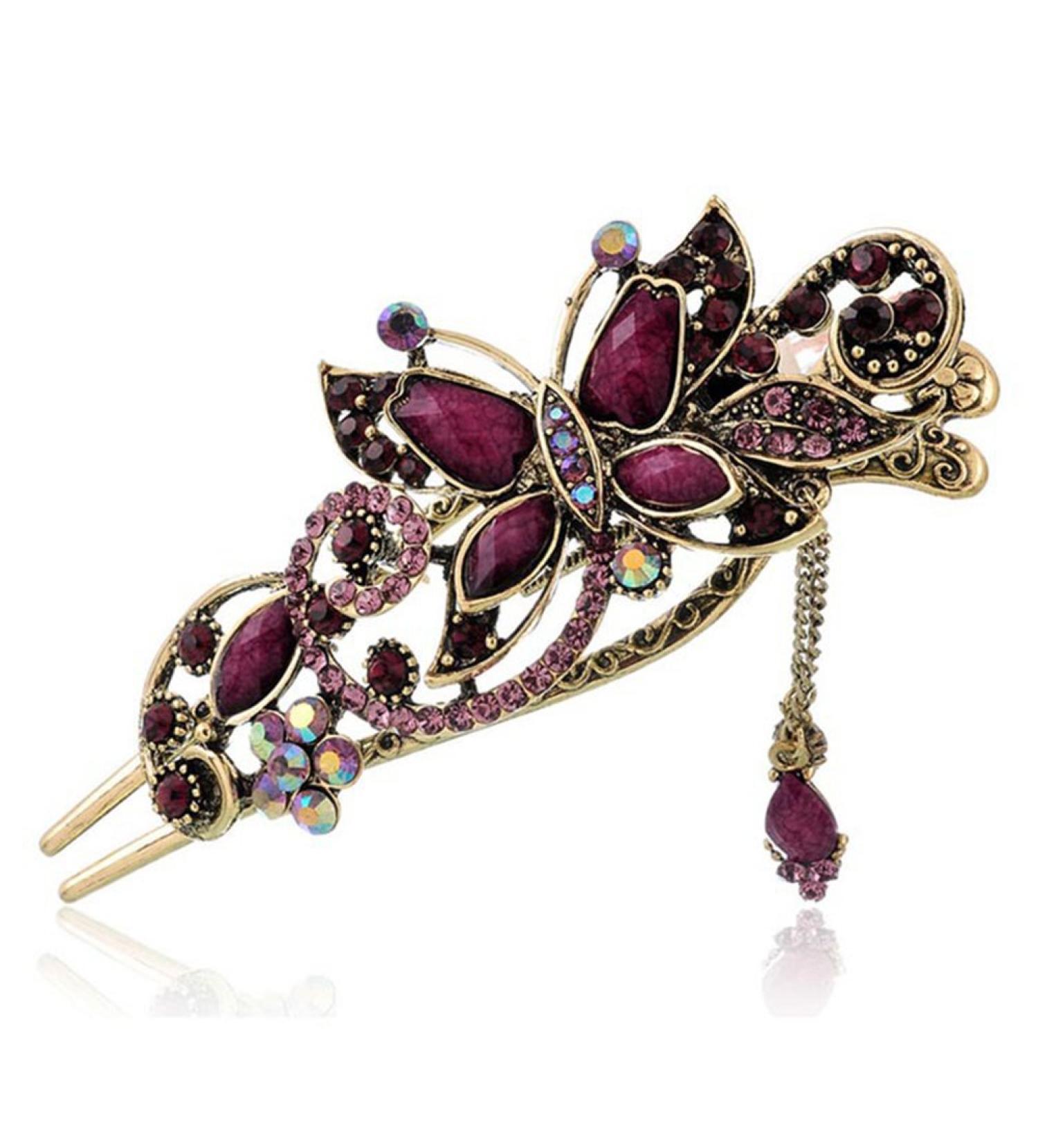 Frcolor Vintage Hair Clip Rhinestone Jewelry Crystal Butterfly Hair Clips Hairpins Hair Clips (Purple)