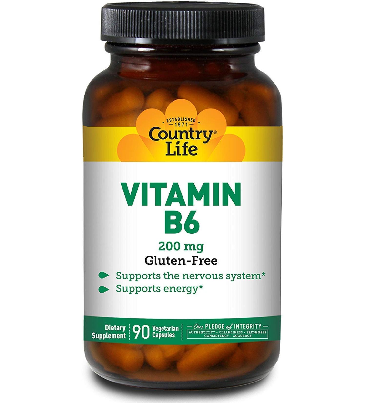 Country Life Vitamin B6-90 Vegan Capsules: Supports Nervous System & Energy - Buy Online on GoSupps.com