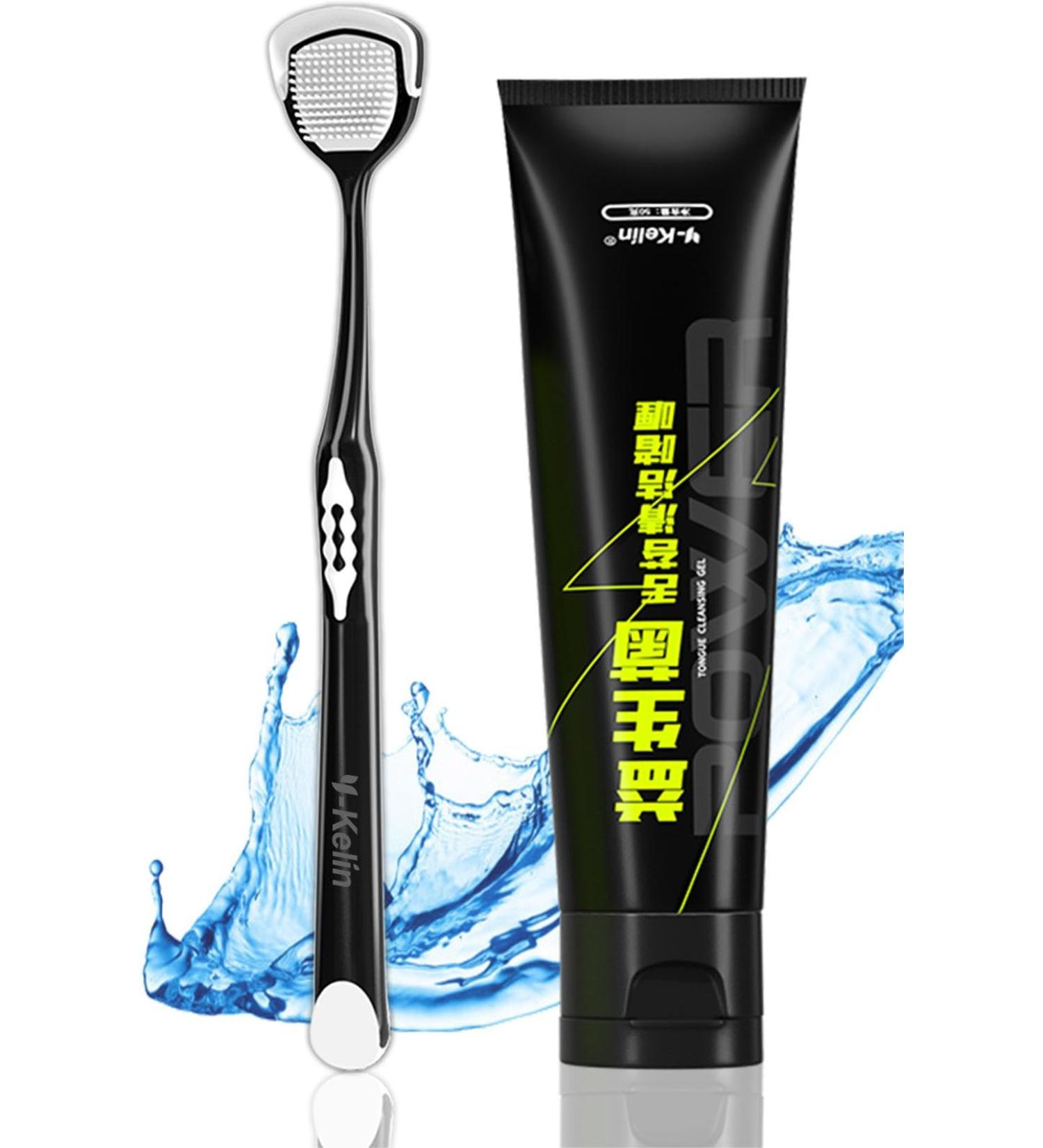 Tongue Cleaner Brush & Probiotic Gel Kit | Fresh Breath & Optimal Oral Health | All-In-One Solution for Adults & Kids (Black - Buy Online on GoSupps.com