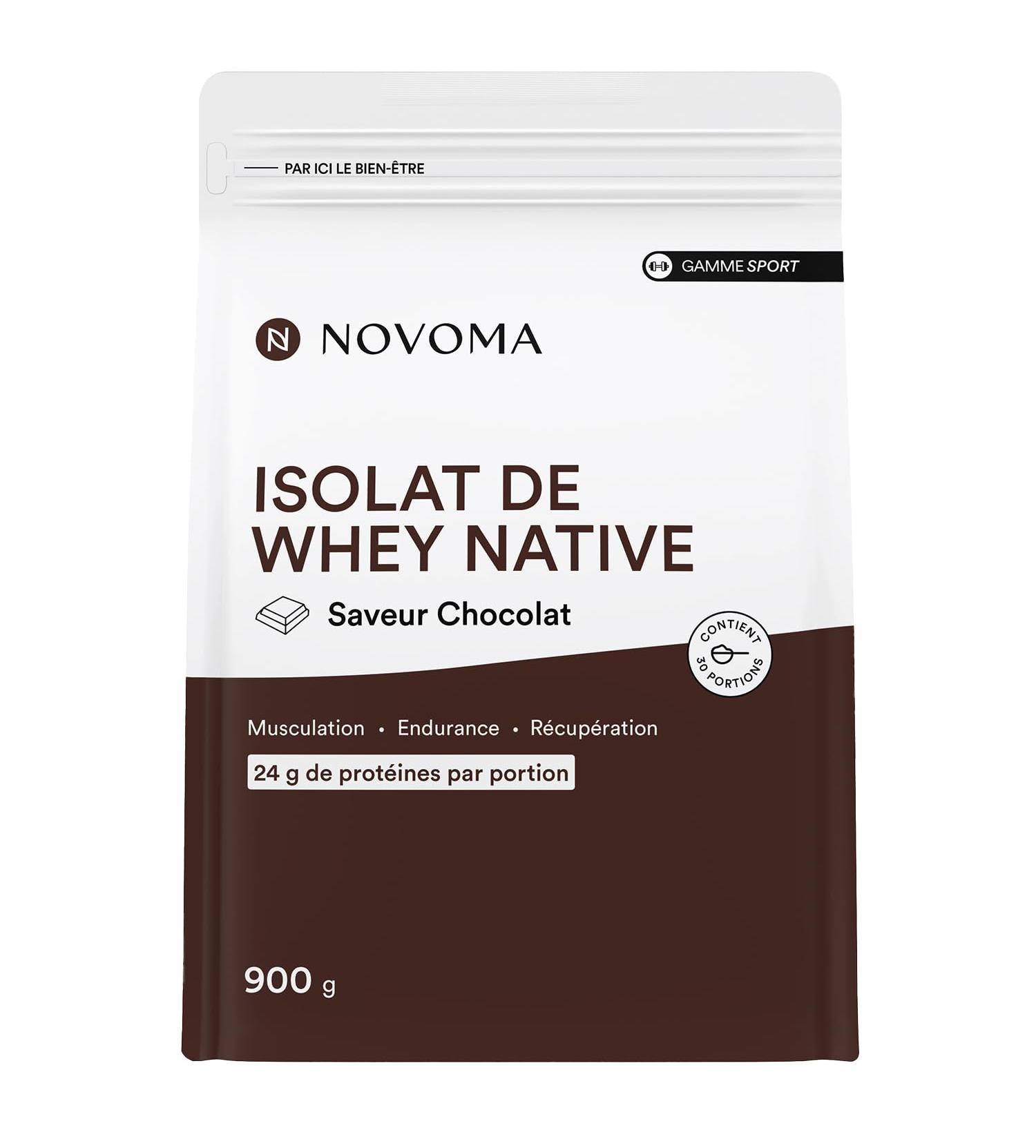 NOVOMA Whey Isolate Native Pure Undenatured Protein 24 g Protein Per Serving Chocolate Flavor Bodybuilding and Recovery 30 Servings 900 g Bag Made in France - Buy Online on GoSupps.com