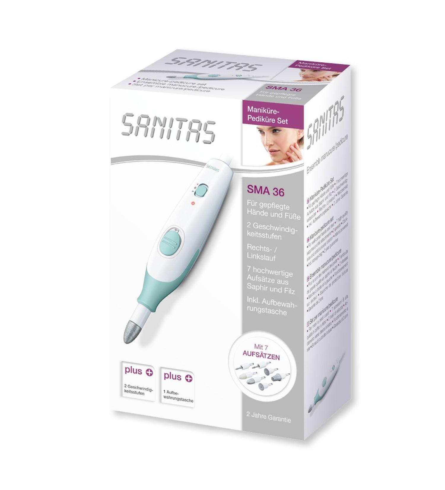 Sanitas SMA 36 Manicure/Pedicure Set | 7 High-Quality Attachments for Well-Groomed Hands & Feet - International Shipping Available - Buy Online on GoSupps.com
