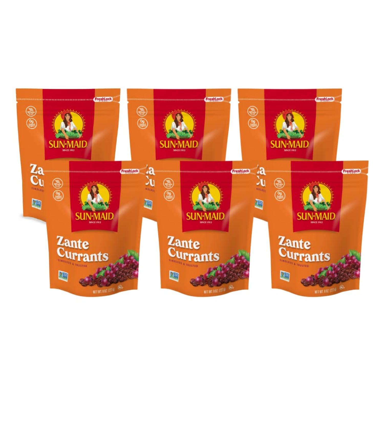 Sun-Maid California Zante Currants Snack - 8 oz Bags (Pack of 6) | Natural Dried Fruit | Non-GMO | Vegan | Vegetarian Friendly - Buy Online on GoSupps.com
