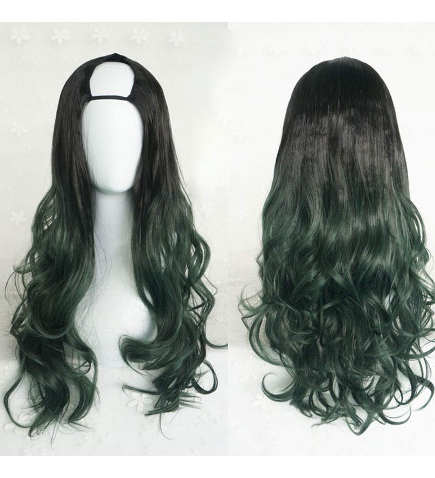 GJBXP Harajuku Fashion Long Wavy Curly U-Shaped Wigs | Heat Resistant Ombre Mixed Dark Roots | 28inches Synthetic Fiber for Girls - Buy Online on GoSupps.com
