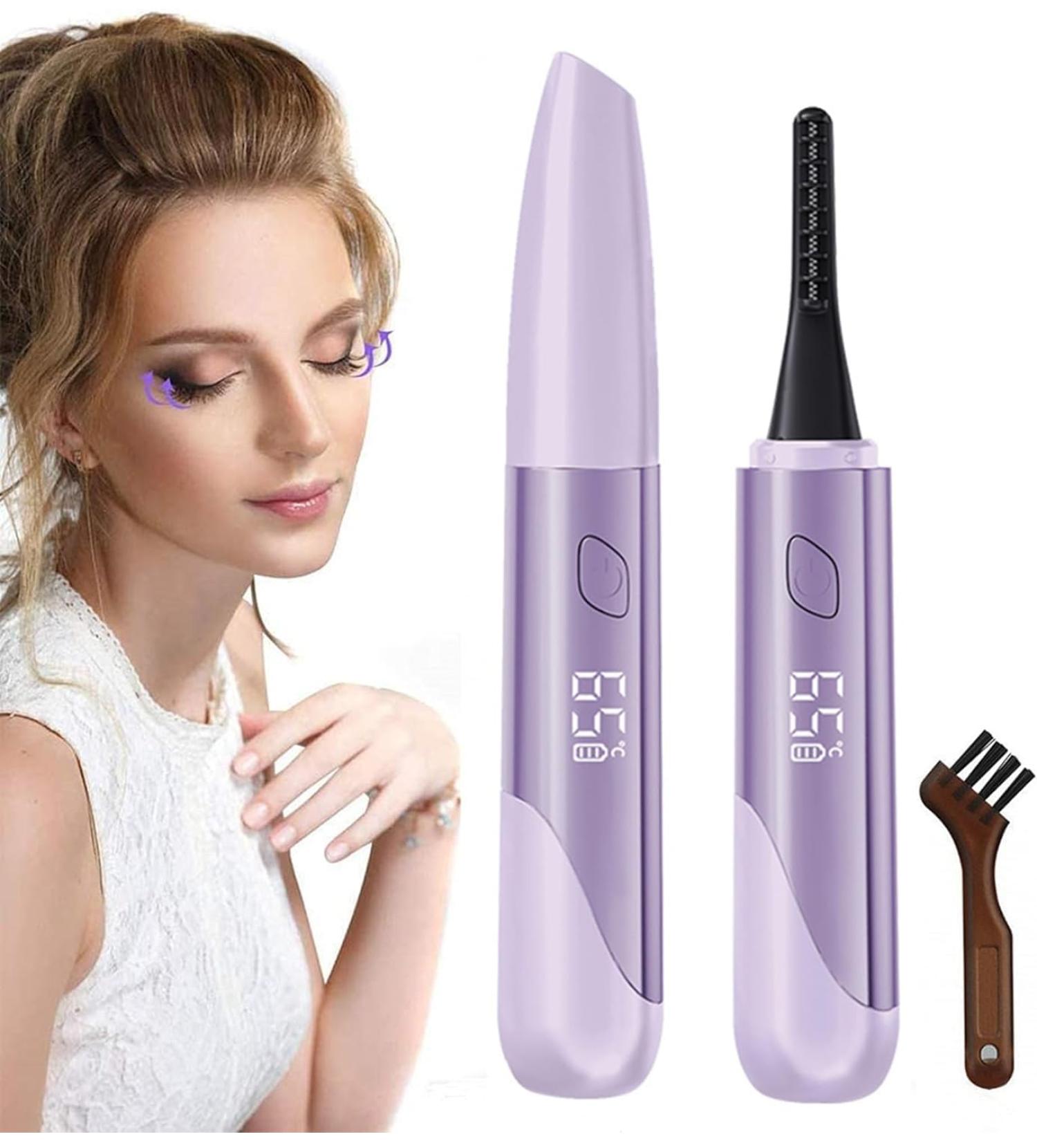 Heated Eyelash Curler - USB Rechargeable Waterproof Comb & LCD Display for Natural Long-Lasting Curls - Perfect for Women (Purple - Buy Online on GoSupps.com