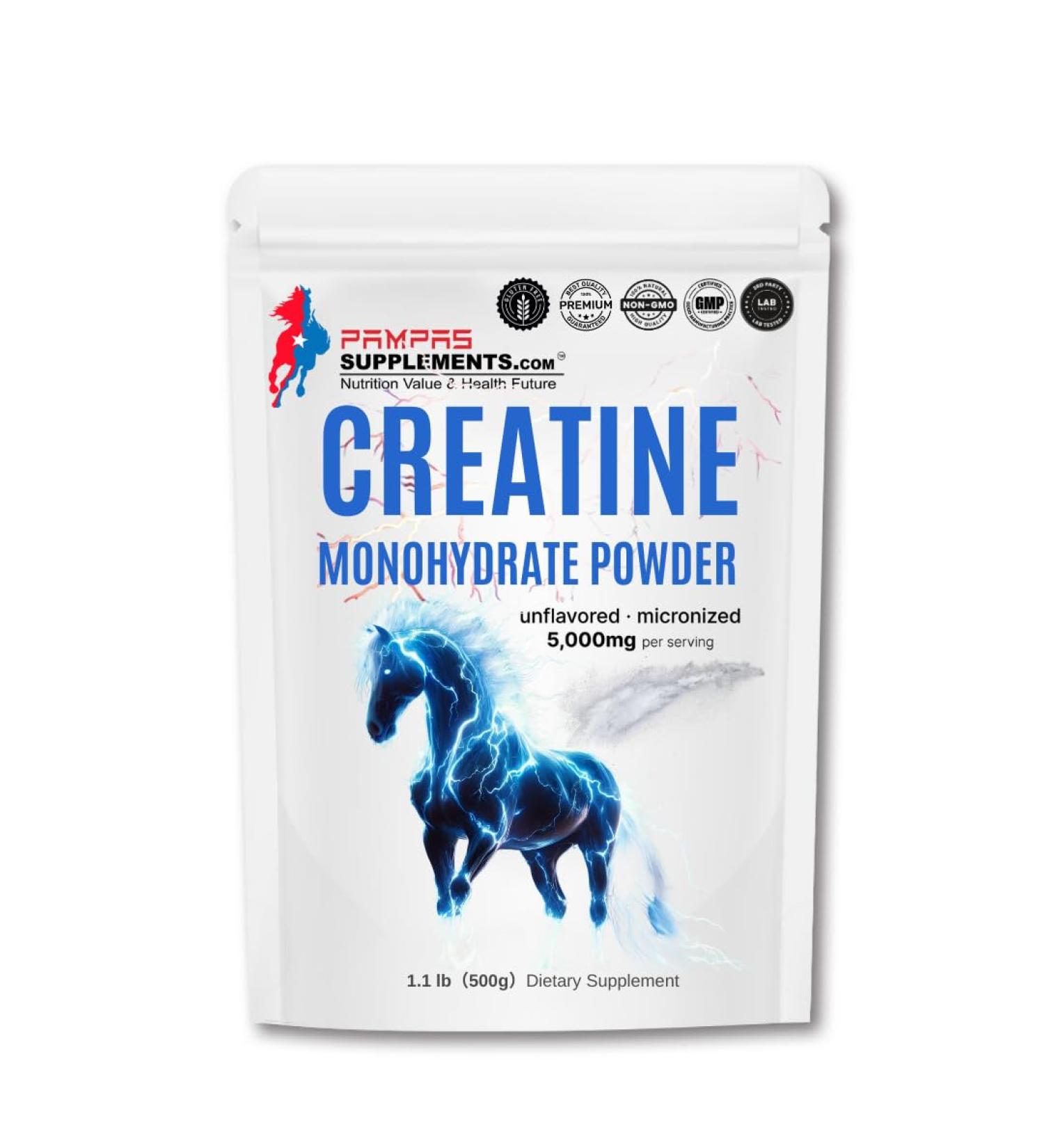 Creatine Monohydrate Powder 500 Grams (1.1 Lb) 5000mg Per Serv Micronized Creatine Powder Unflavored Pure No Filler Keto & Vegan Easy Dissolve Pre Workout Creatine for Women and Men - Buy Online on GoSupps.com