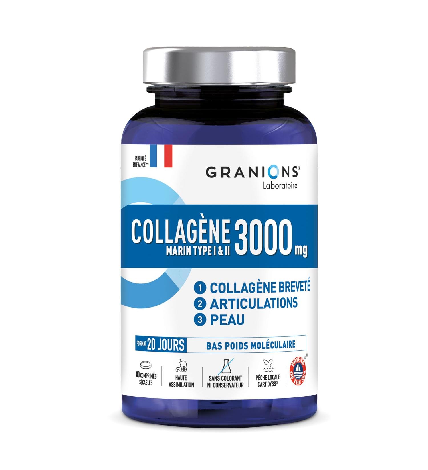COLLAGENE MARIN 3000 MG GRANIONS - Collagene Marin Type 1 et 2 - Collagene Marin + Cuivre + Manganese - Peptide de Collagene - Peau Beaut - repousse cheveux - 80 comprim s - Buy Online on GoSupps.com