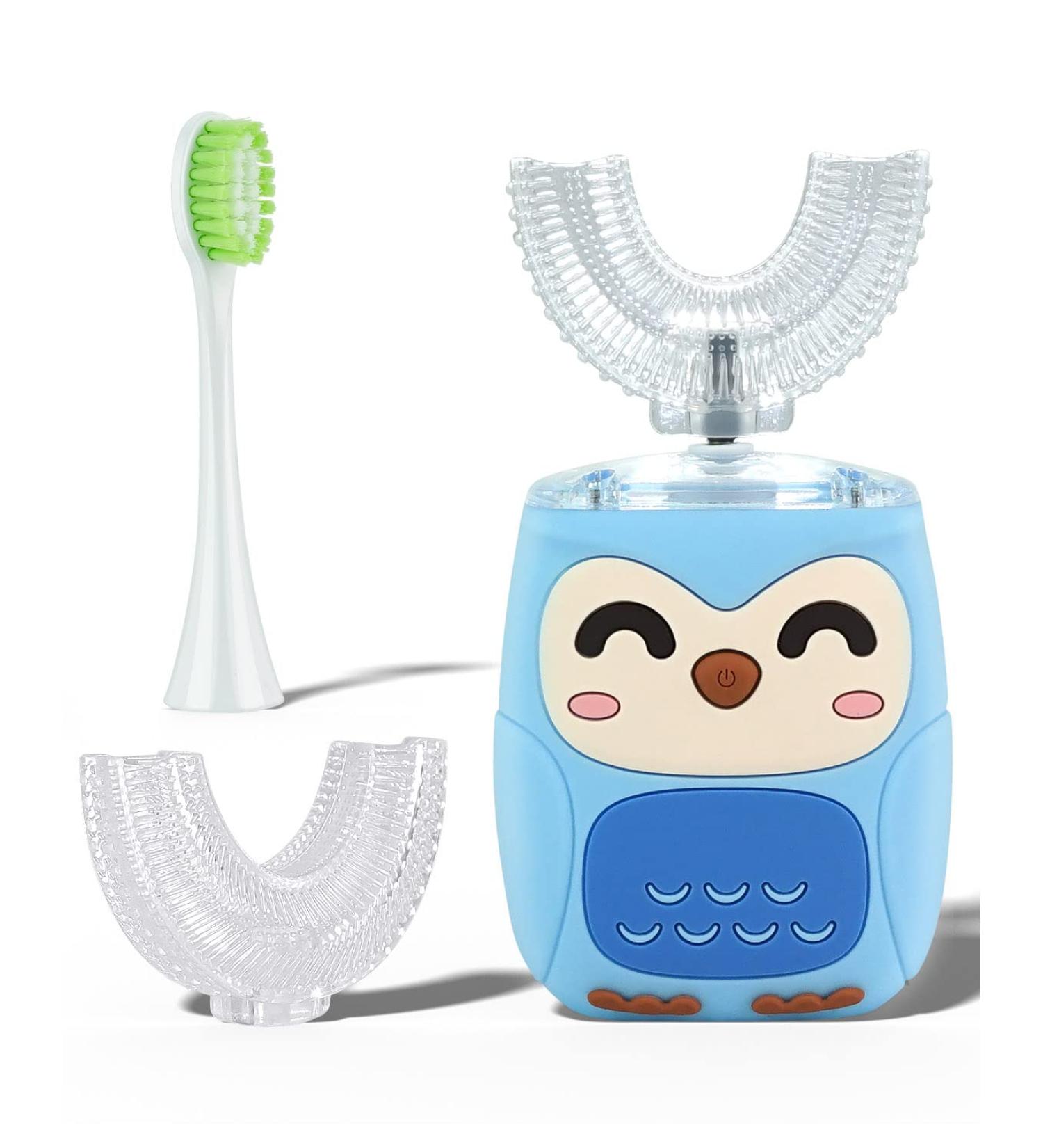 Kids Electric Toothbrush U-Shaped Toddler Toothbrush | 5 Cleaning Modes, Smart Timer, Waterproof | 3 Brush Heads | Light Blue - Buy Online on GoSupps.com