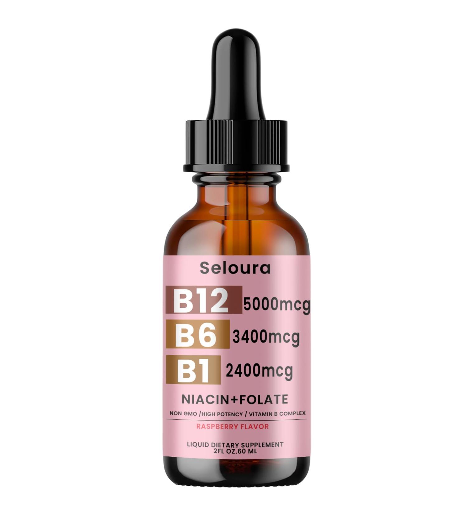 Lazra Vitamin B12 and B6 Liquid Drops B12 Sublingual Vitamin B Complex - B12 Vitamin 5000mcg - for Energy Brain and Heart Support with 27 200 Mcg Raspberry