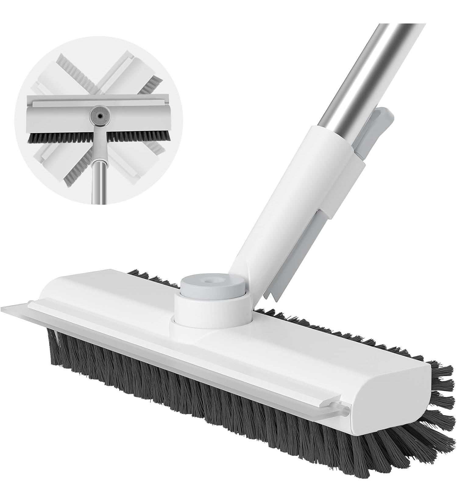 AIR U Floor Scrub Brush with Long Handle 3 in 1 Scrape and Heavy Duty Stiff Bristle Scrubber Brush - White - Buy Online on GoSupps.com