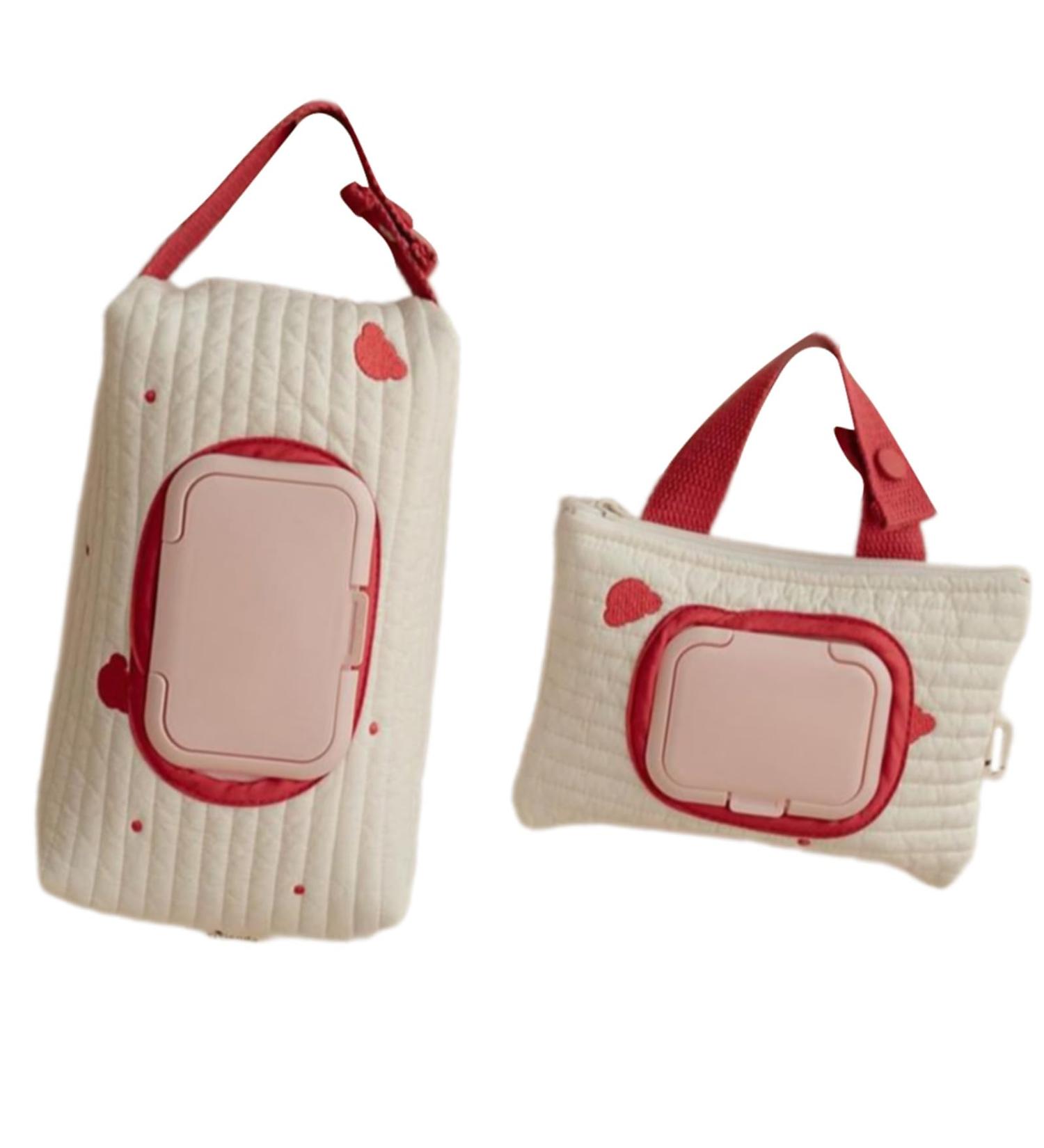 W-LOVNEST Bear Designings Stroller Hanging Wet Wipe Bag Embroidered Bear Wet Wipe Bag Easy Access Baby Essential for Outdoors Red 1 - Buy Online on GoSupps.com