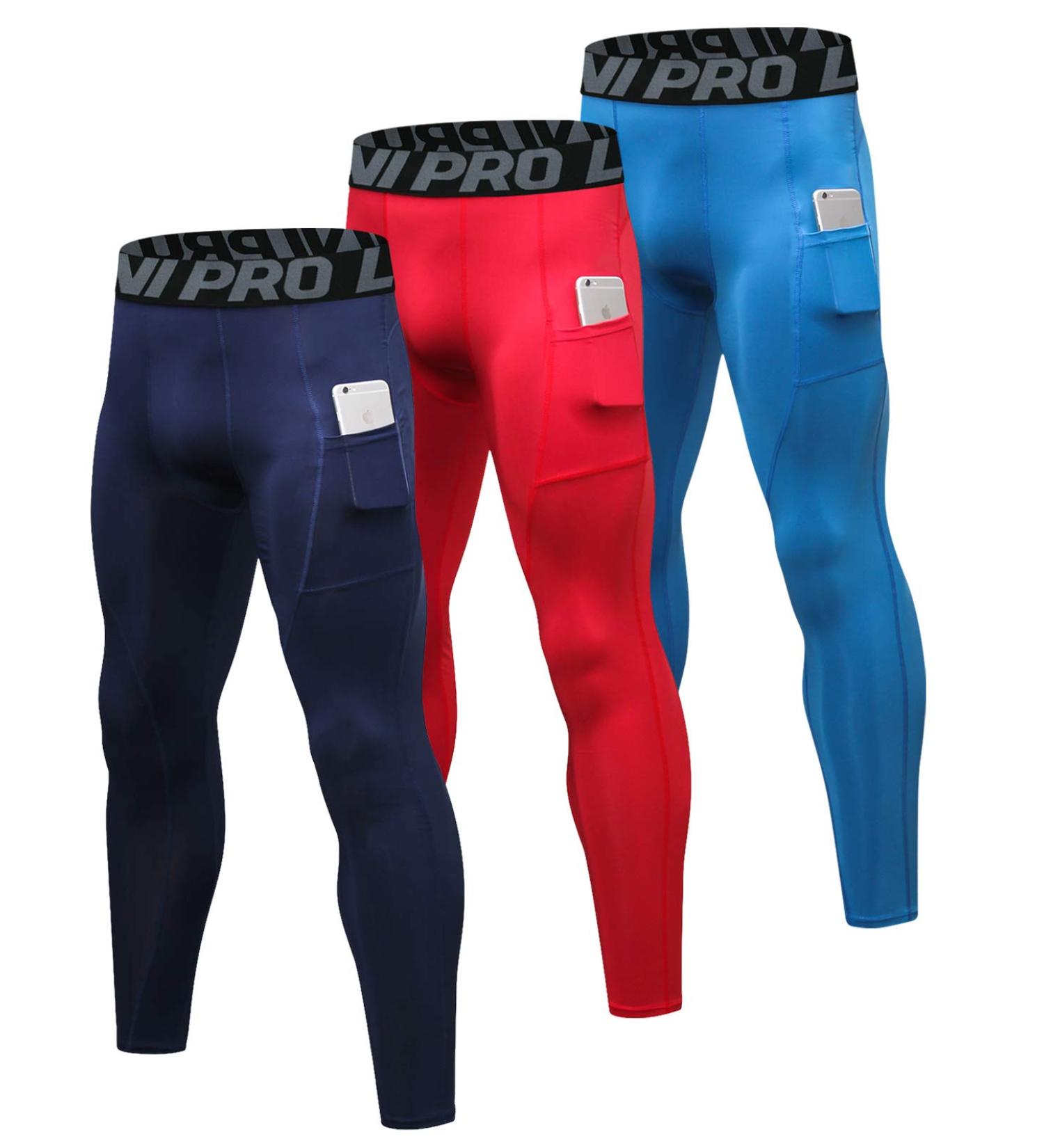 Men's Compression Pants - Breathable Sports Leggings for Jogging & Gym | LNJLVI Red/Navy/Blue - Buy Online on GoSupps.com