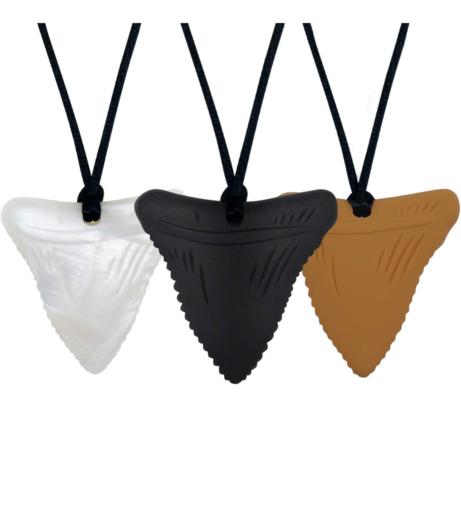 Panny & Mody 3 Pack Shark Tooth Sensory Chew Necklace for Kids - Teething & Autism Chewy Teether Pendant - Silicone Oral Sensory Jewelry - Boys and Girls (Black, Beige, Pearl) - Buy Online on GoSupps.com