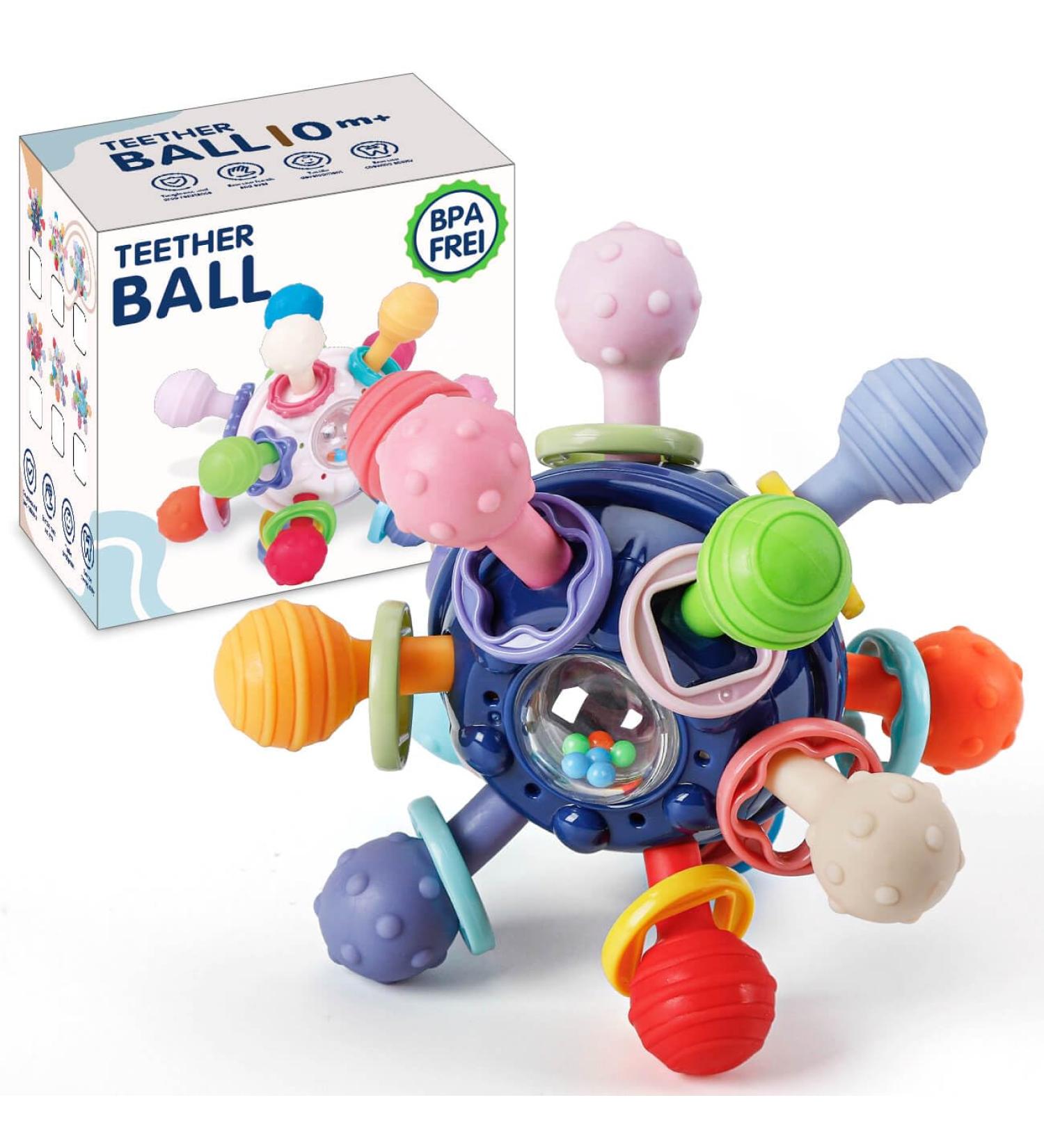 KMMIFF FOOTE BAY Silicone BPA-Free Teether Ball - Soft Dental Aid for Babies 3 Months+ | Relax & Stimulate with Safe Baby Toys in Dark Blue - Buy Online on GoSupps.com