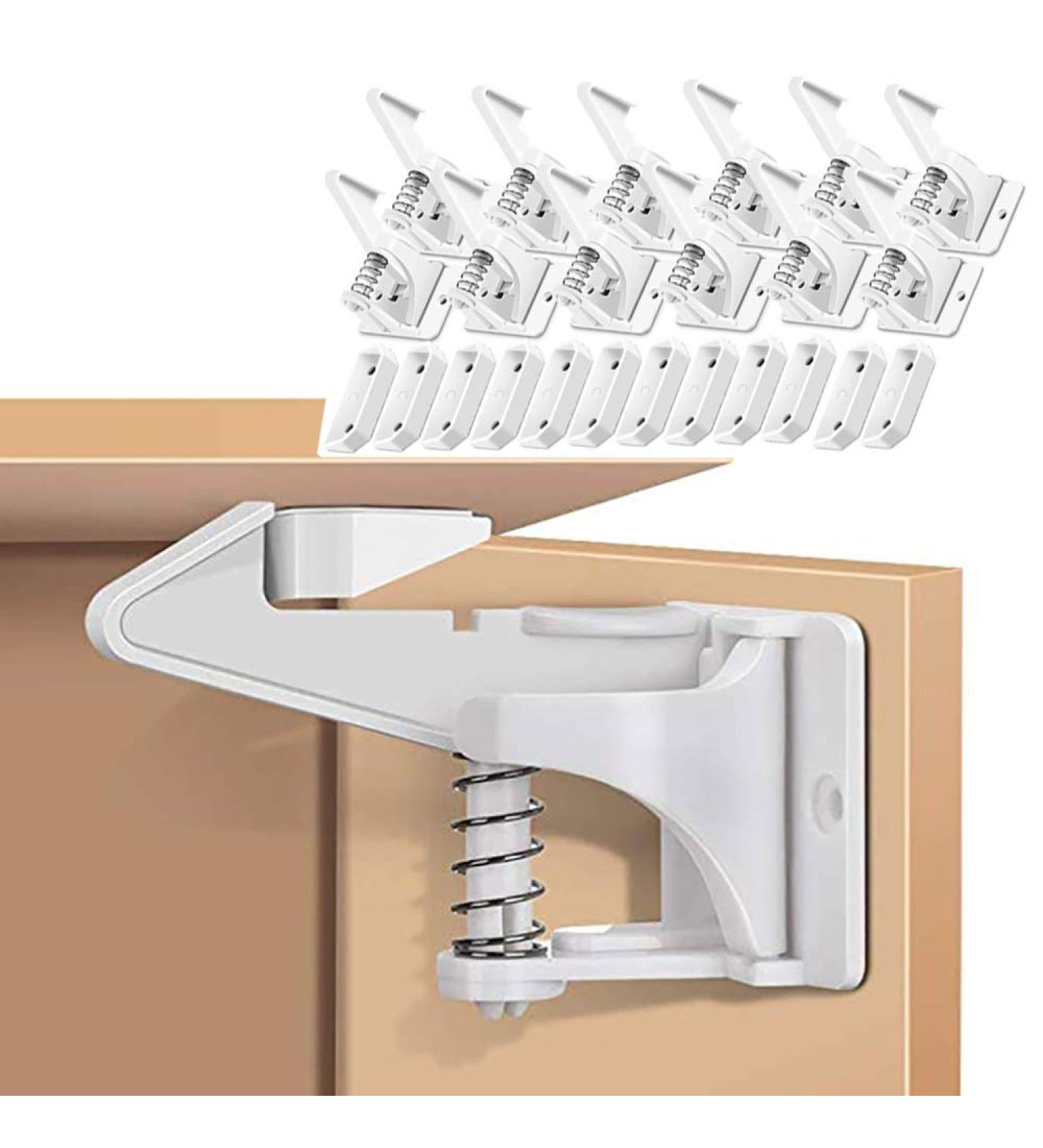 12 PCS Child Safety Cupboard Locks - Easy Install Adhesive Baby Proof Cabinet Locks - Invisible Design - No Drilling Needed - White - Buy Online on GoSupps.com
